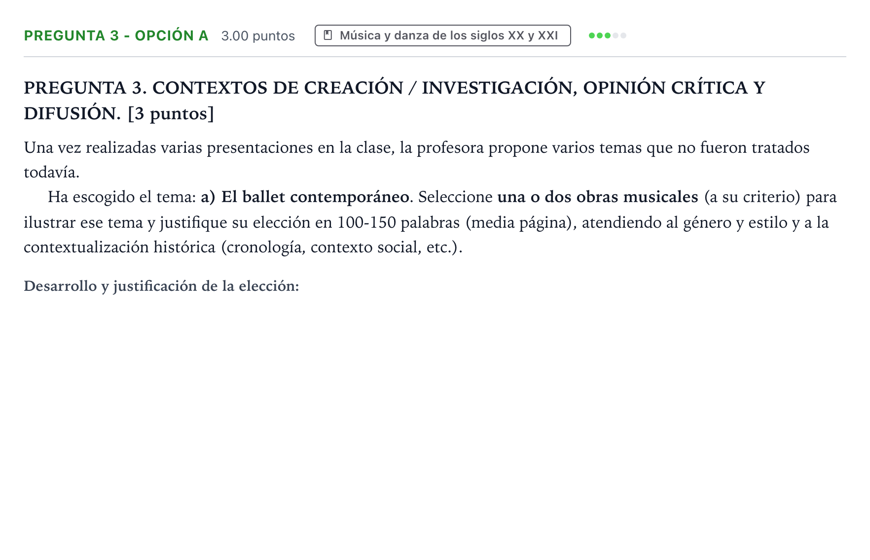 Enunciado: Pregunta 3 - Opción a · Historia de la Música y de la Danza PAU Galicia Extraordinaria 2026