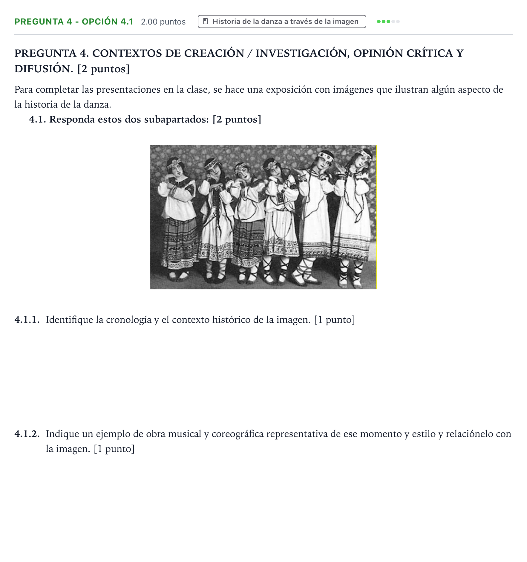 Enunciado: Pregunta 4 - Opción 4.1 · Historia de la Música y de la Danza PAU Galicia Extraordinaria 2026
