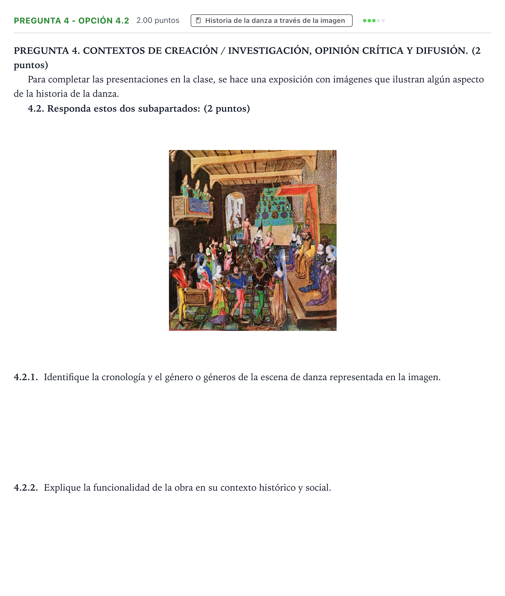 Enunciado: Pregunta 4 - Opción 4.2 · Historia de la Música y de la Danza PAU Galicia Extraordinaria 2026