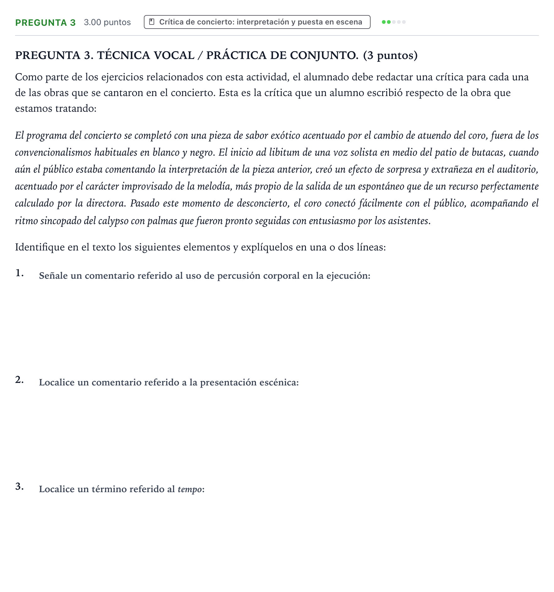 Enunciado: Pregunta 3 · Coro y Técnica Vocal PAU Galicia Ordinaria 2026