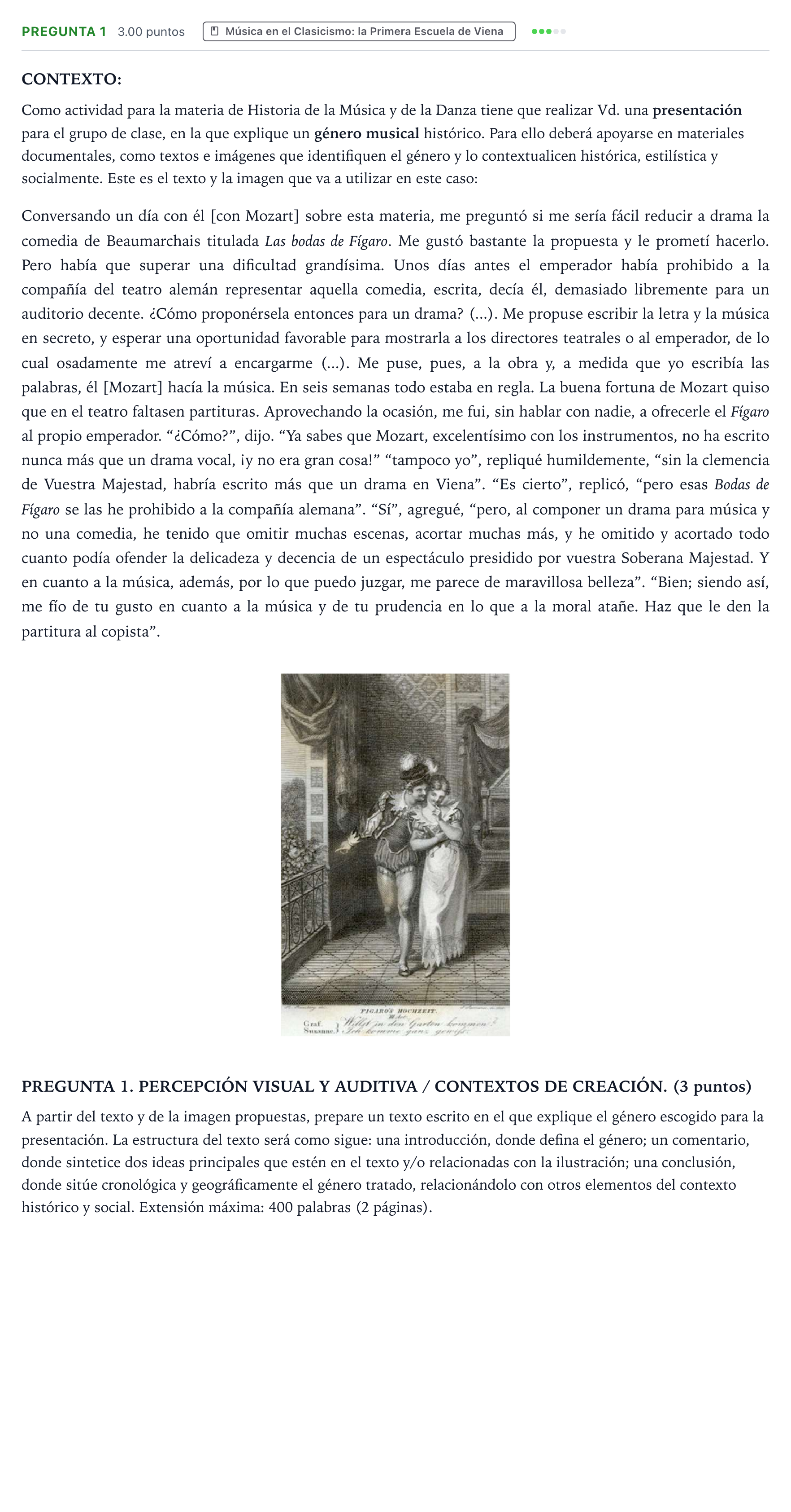 Enunciado: Pregunta 1 · Historia de la Música y de la Danza PAU Galicia Ordinaria 2026