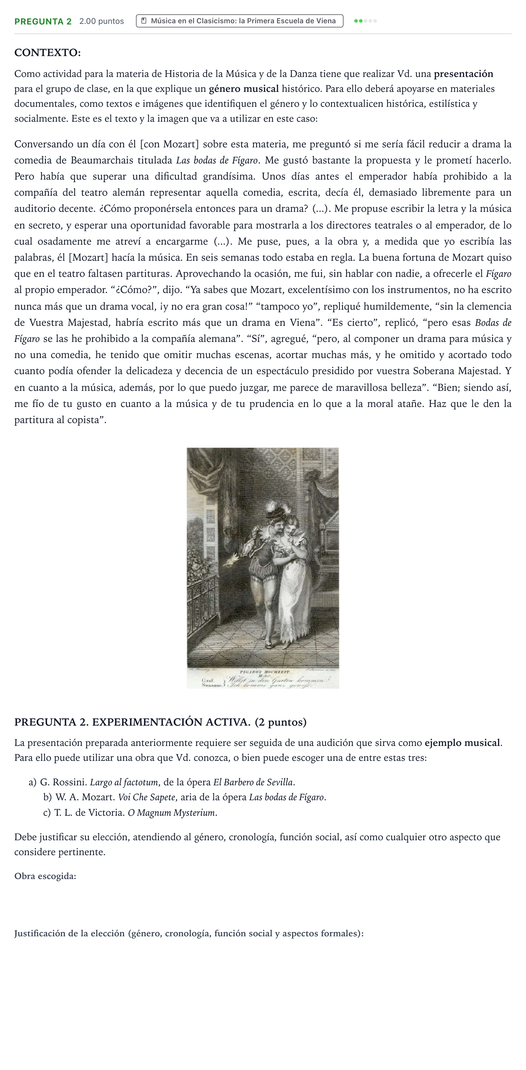 Enunciado: Pregunta 2 · Historia de la Música y de la Danza PAU Galicia Ordinaria 2026