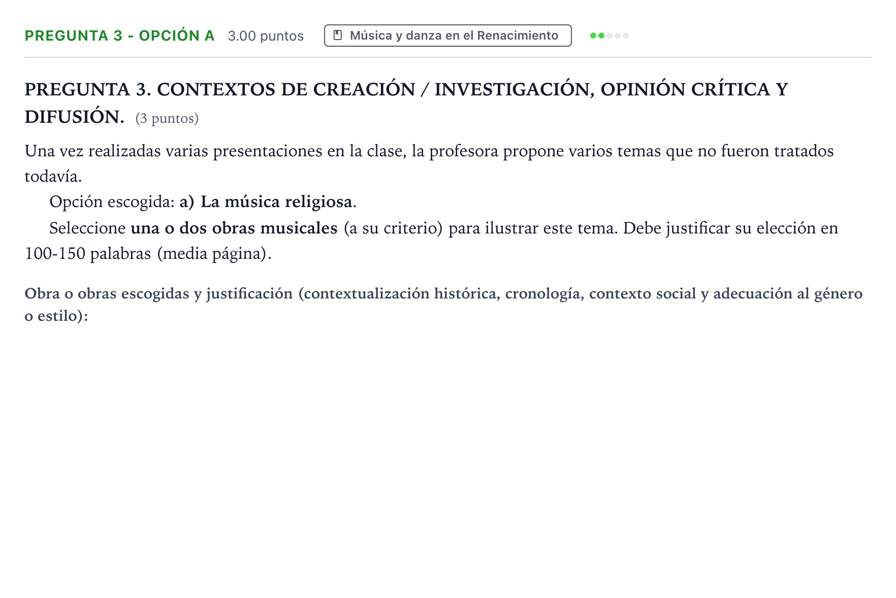 Enunciado: Pregunta 3 - Opción a · Historia de la Música y de la Danza PAU Galicia Ordinaria 2026