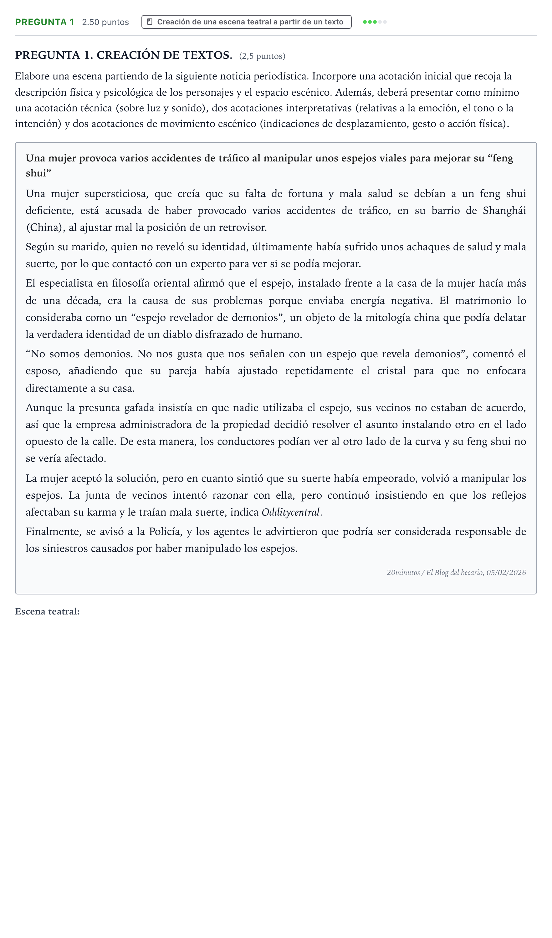 Enunciado: Pregunta 1 · Literatura Dramática PAU Galicia Extraordinaria 2026