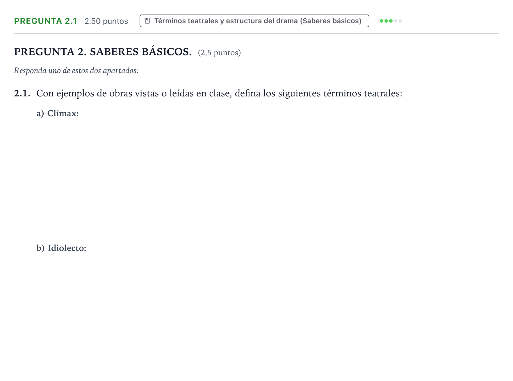 Enunciado: Pregunta 2.1 · Literatura Dramática PAU Galicia Extraordinaria 2026