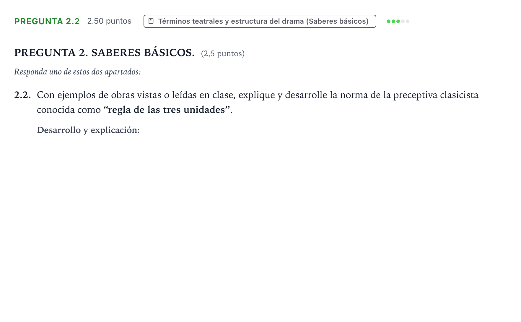 Enunciado: Pregunta 2.2 · Literatura Dramática PAU Galicia Extraordinaria 2026