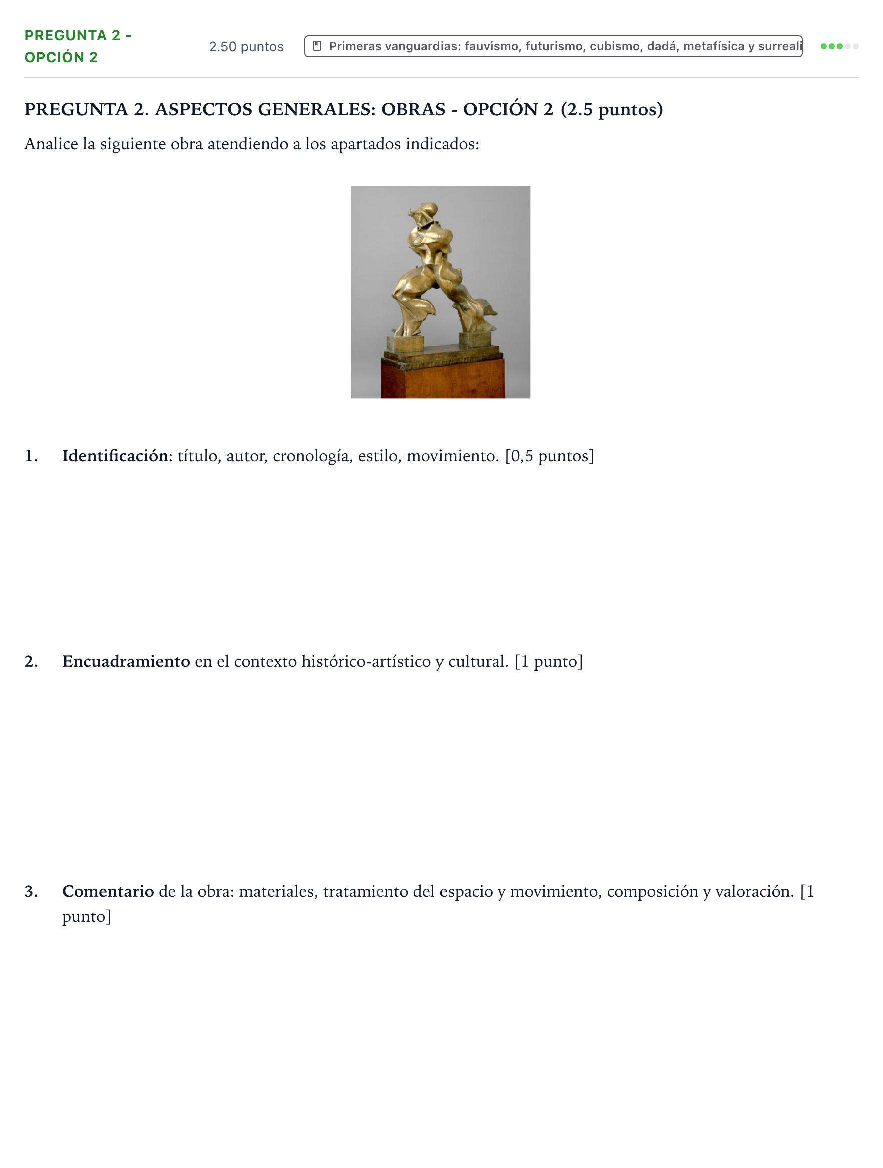 Enunciado: Pregunta 2 - Opción 2 · Movimientos Culturales y Artísticos PAU Galicia Extraordinaria 2026