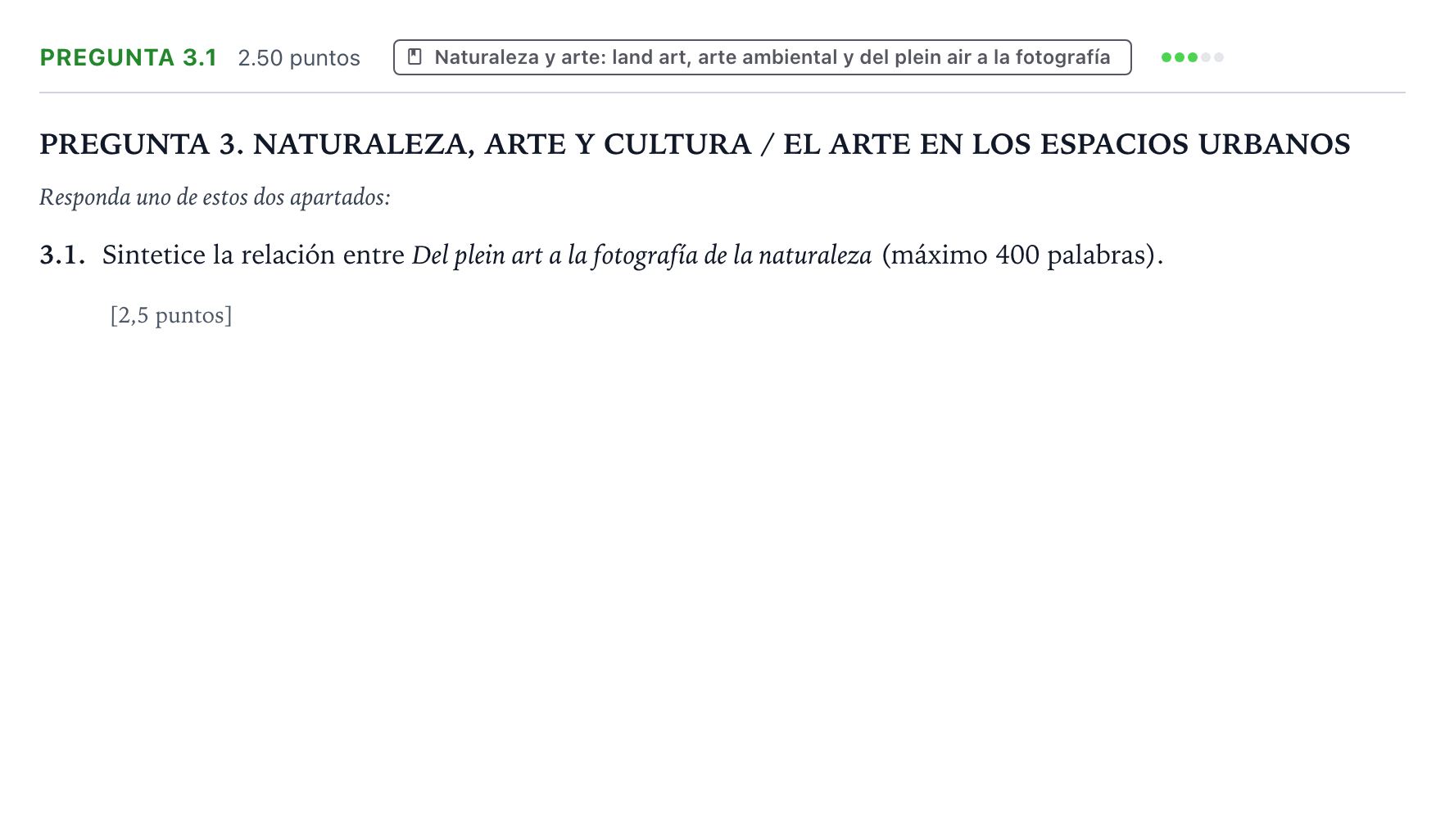 Enunciado: Pregunta 3.1 · Movimientos Culturales y Artísticos PAU Galicia Ordinaria 2026