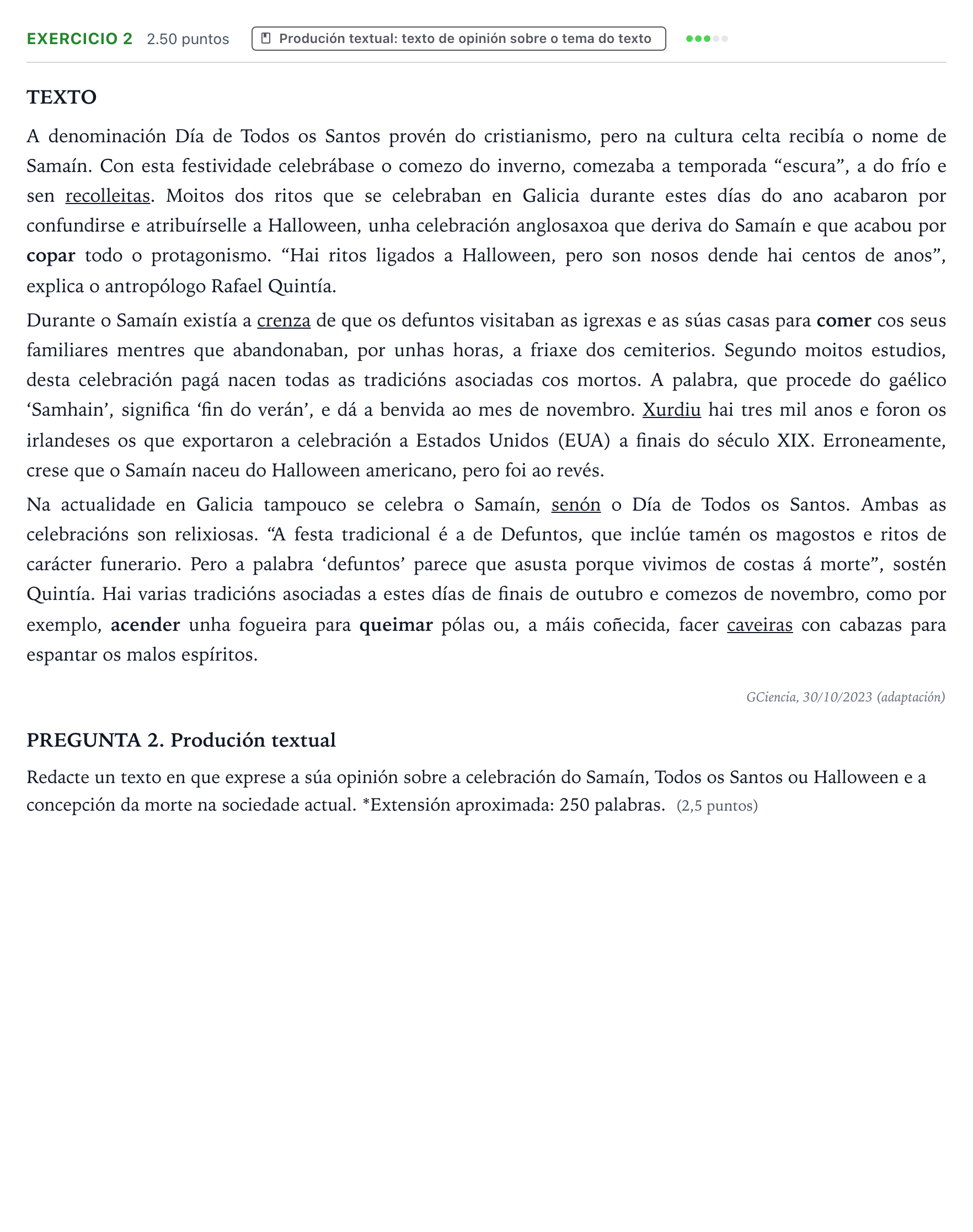 Enunciado: Problema 2 · Lingua Galega e Literatura II PAU Galicia Ordinaria 2024