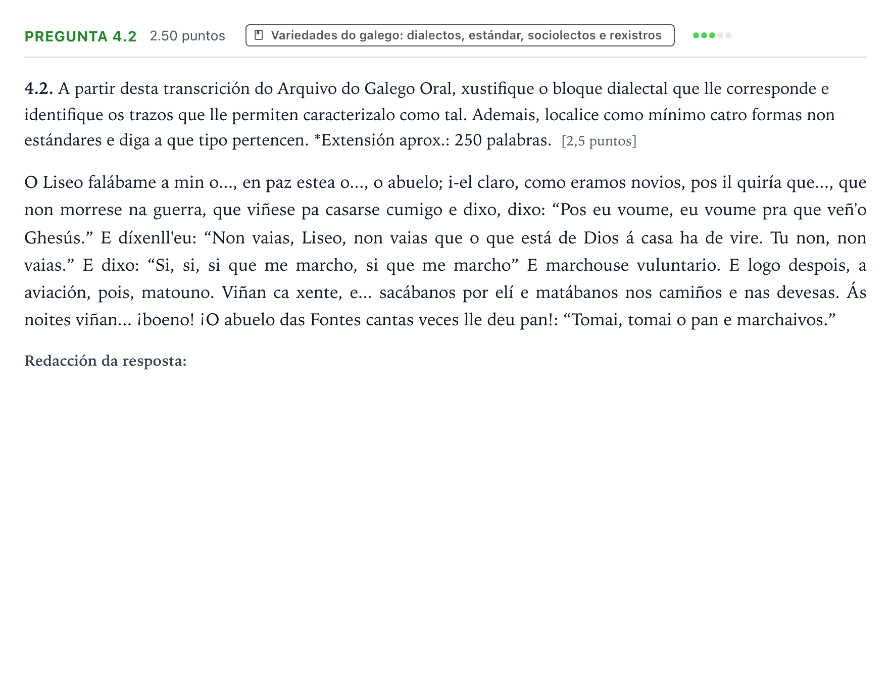 Enunciado: Pregunta 4.2 · Lingua Galega e Literatura II PAU Galicia Ordinaria 2024