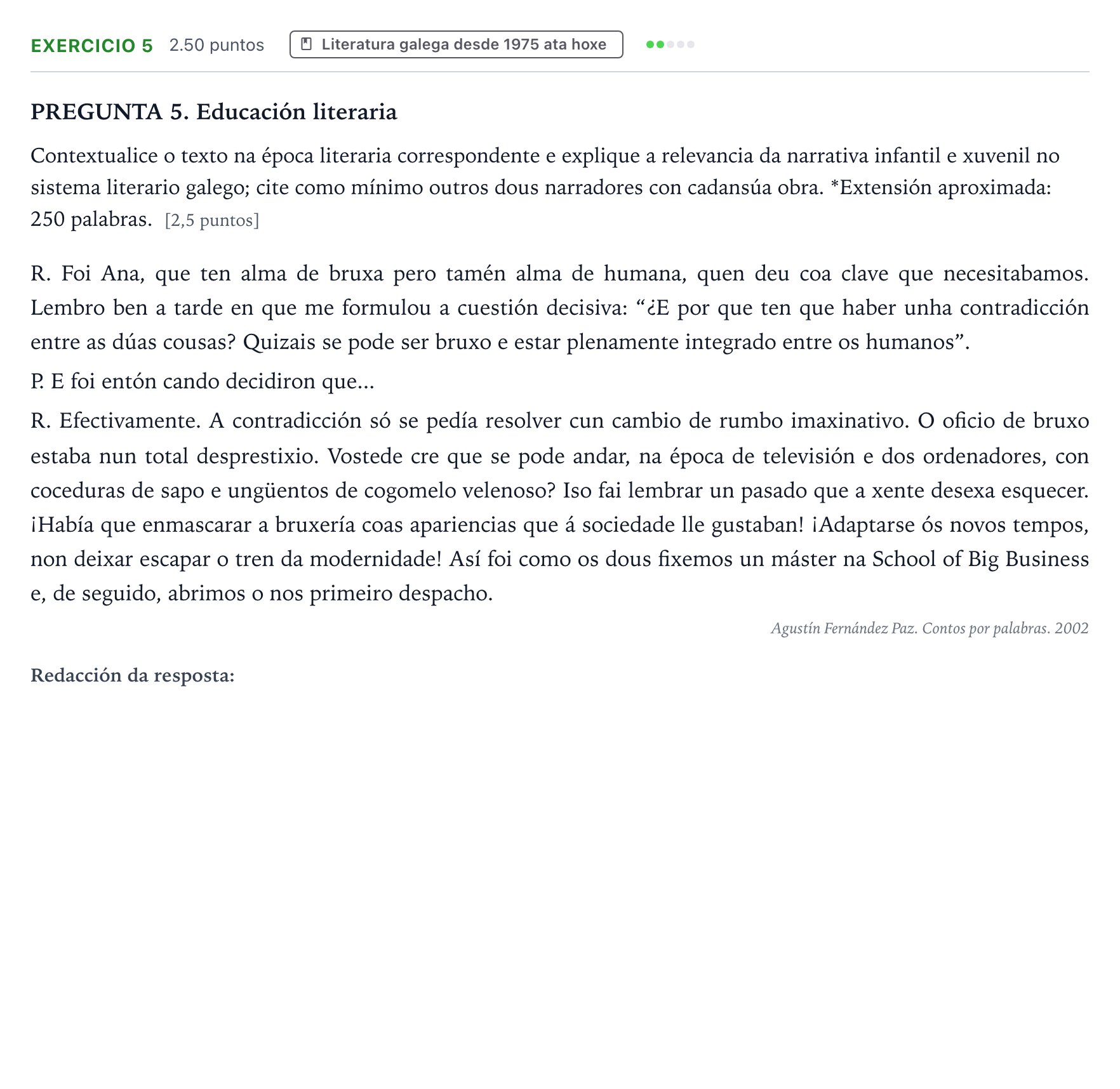 Enunciado: Problema 5 · Lingua Galega e Literatura II PAU Galicia Ordinaria 2024