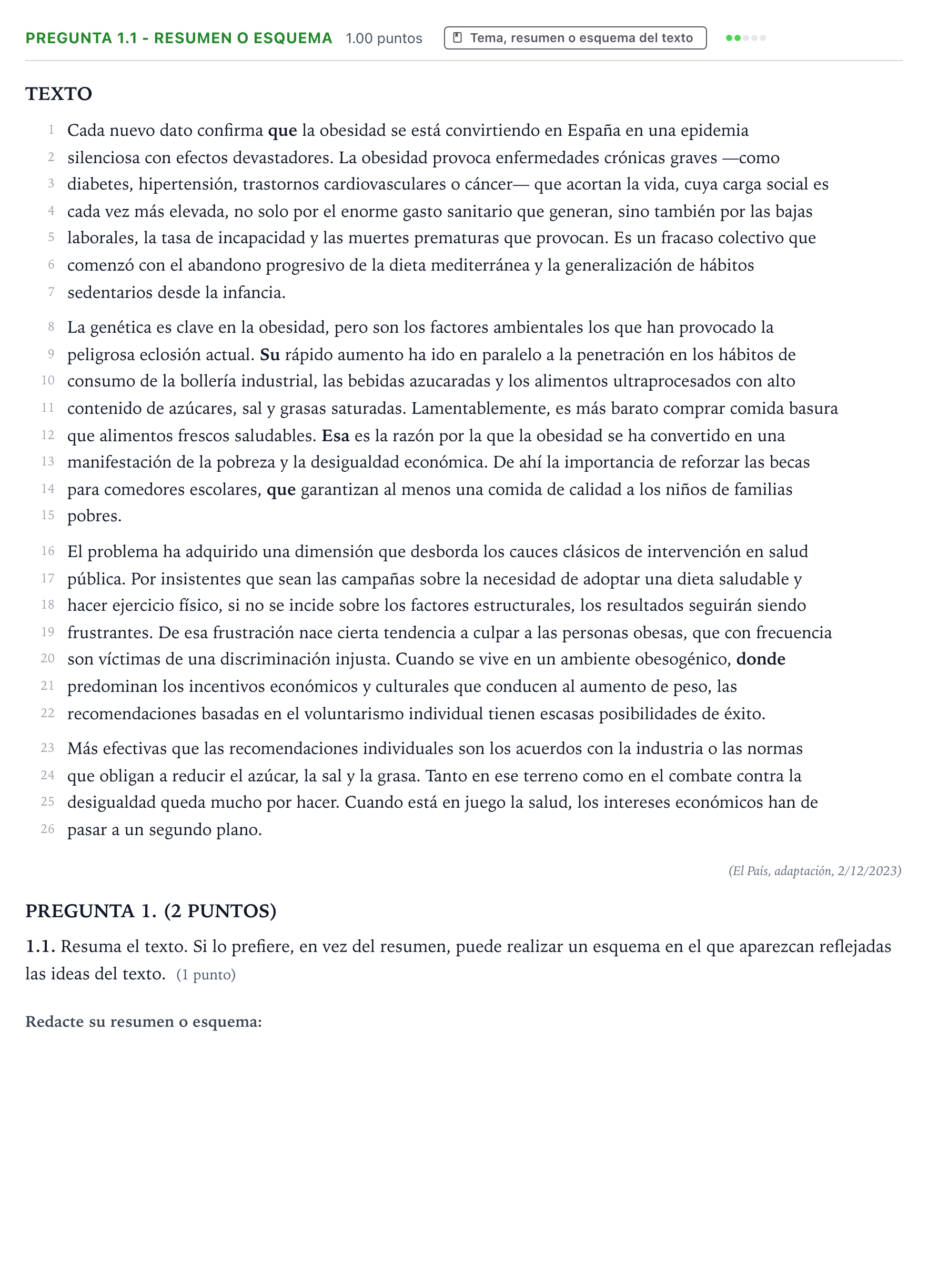 Enunciado: Pregunta 1.1 - Resumen o esquema · Lengua Castellana y Literatura II PAU Galicia Ordinaria 2024