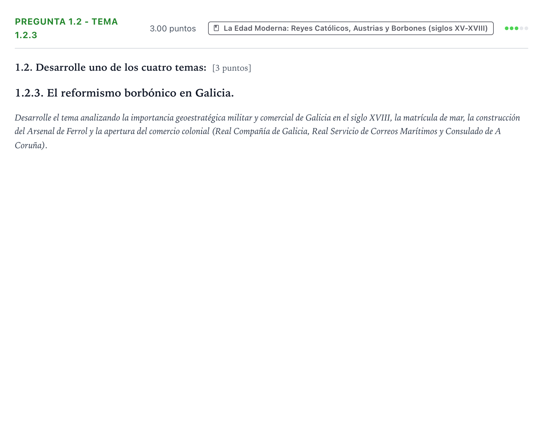 Enunciado: Pregunta 1.2 - Tema 1.2.3 · Historia de España PAU Galicia Ordinaria 2024