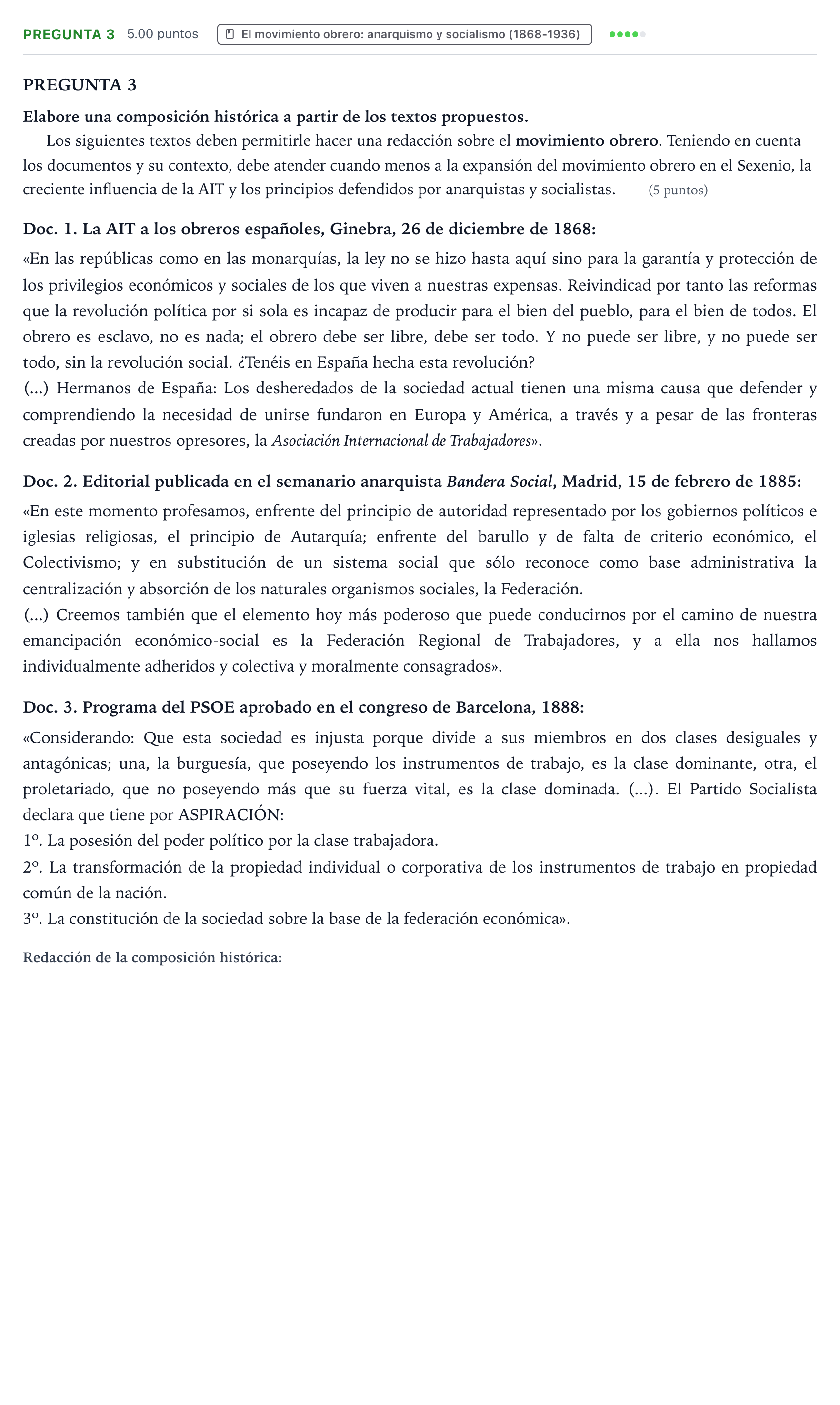 Enunciado: Pregunta 3 · Historia de España PAU Galicia Ordinaria 2024