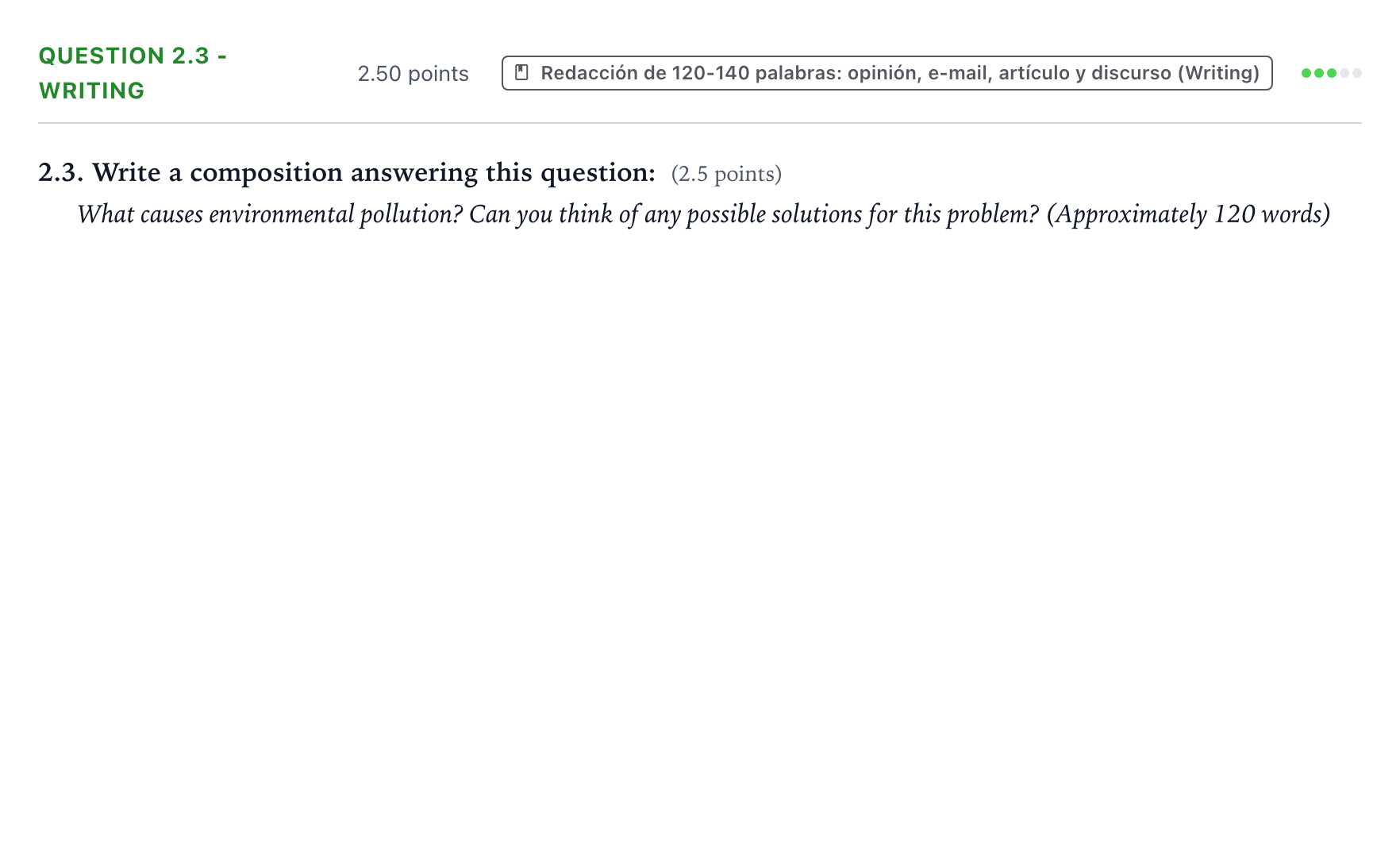 Enunciado: Question 2.3 - Writing · Inglés PAU Galicia Ordinaria 2024