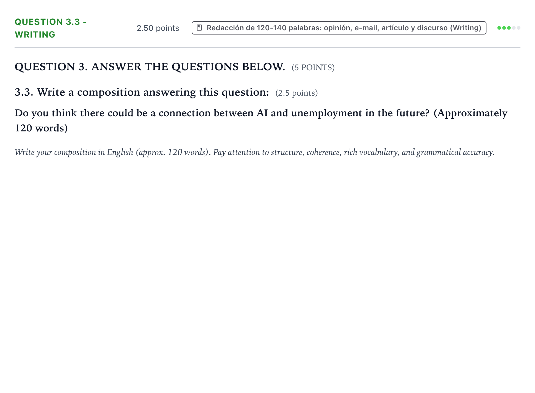 Enunciado: Question 3.3 - Writing · Inglés PAU Galicia Ordinaria 2024