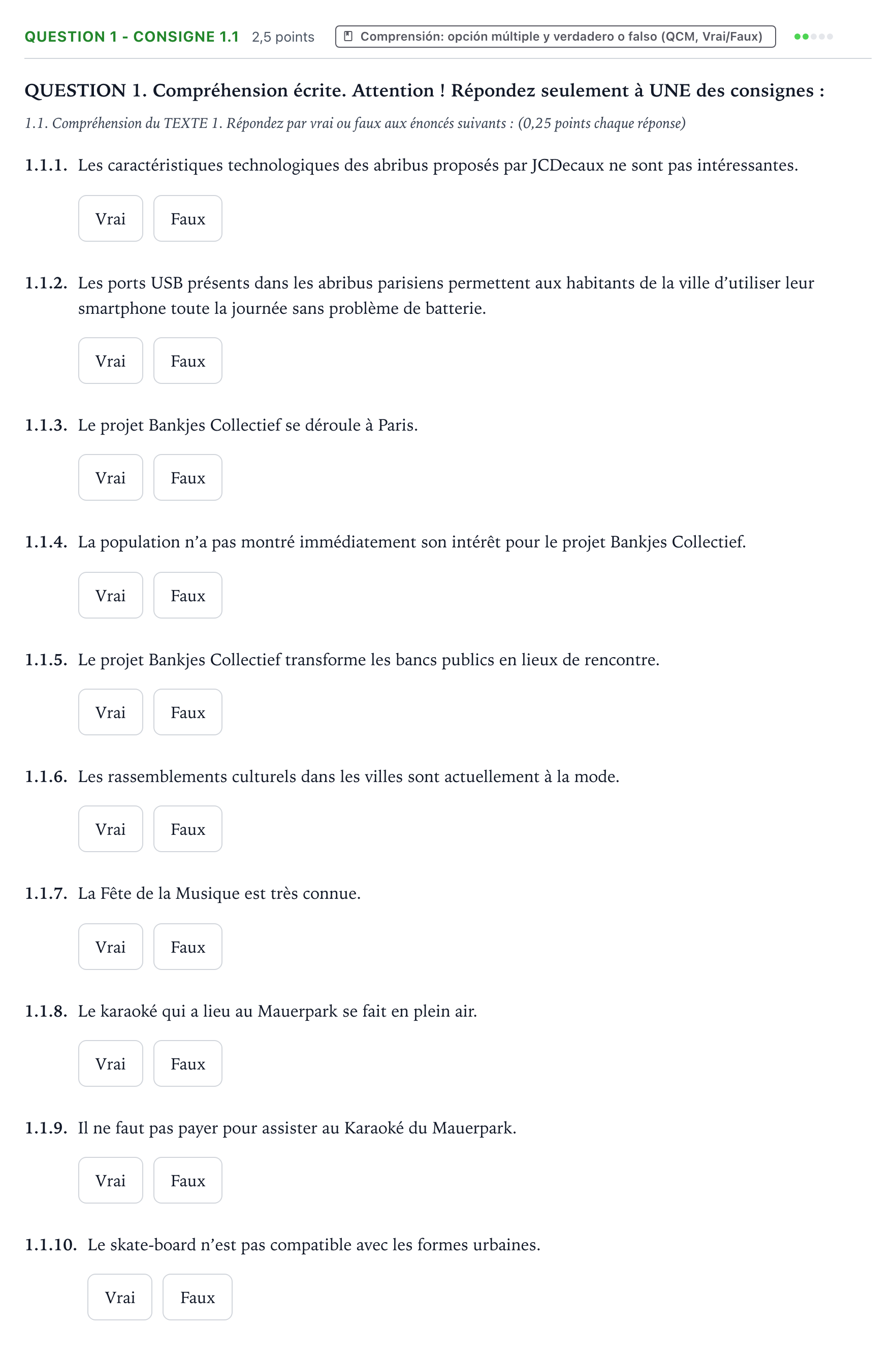 Enunciado: Question 1 - Consigne 1.1 · Francés PAU Galicia Ordinaria 2024