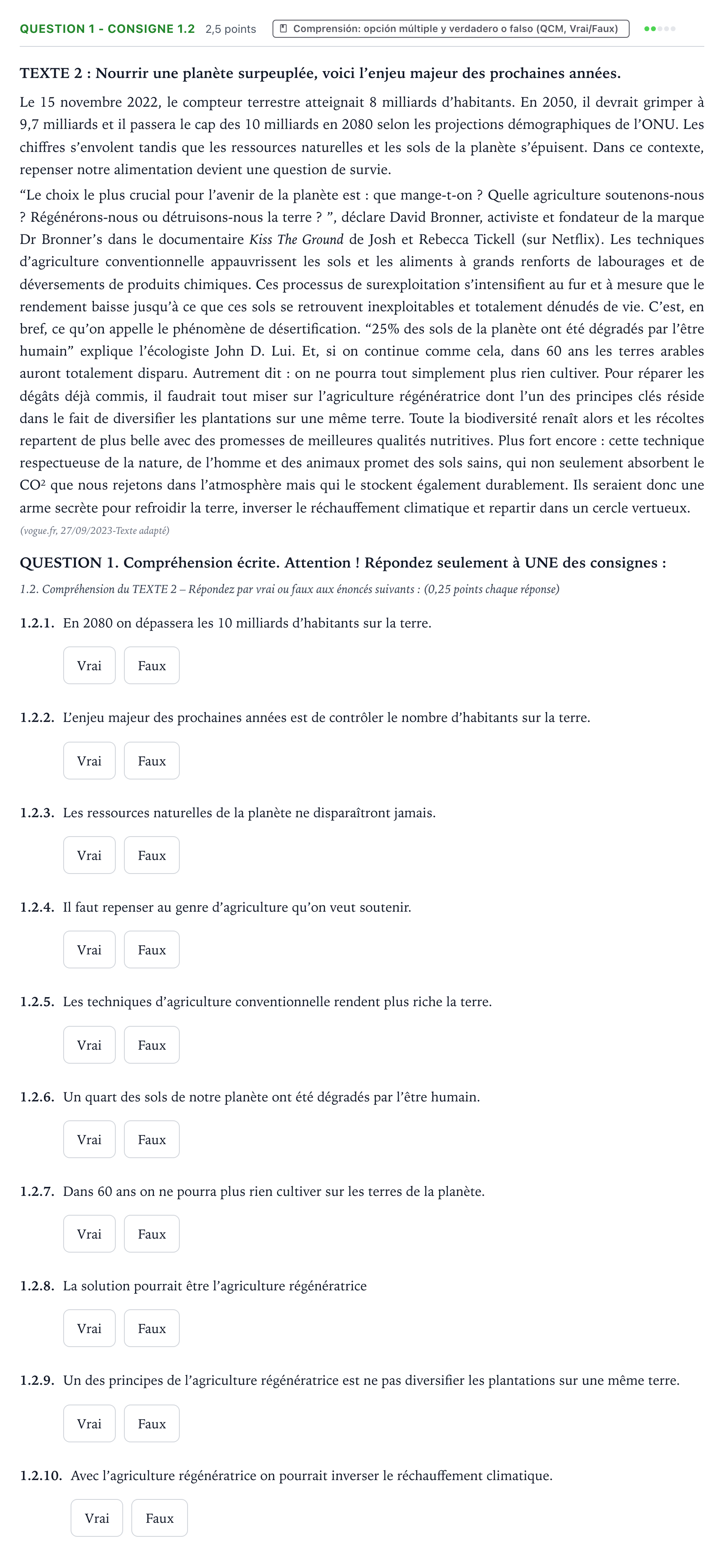 Enunciado: Question 1 - Consigne 1.2 · Francés PAU Galicia Ordinaria 2024