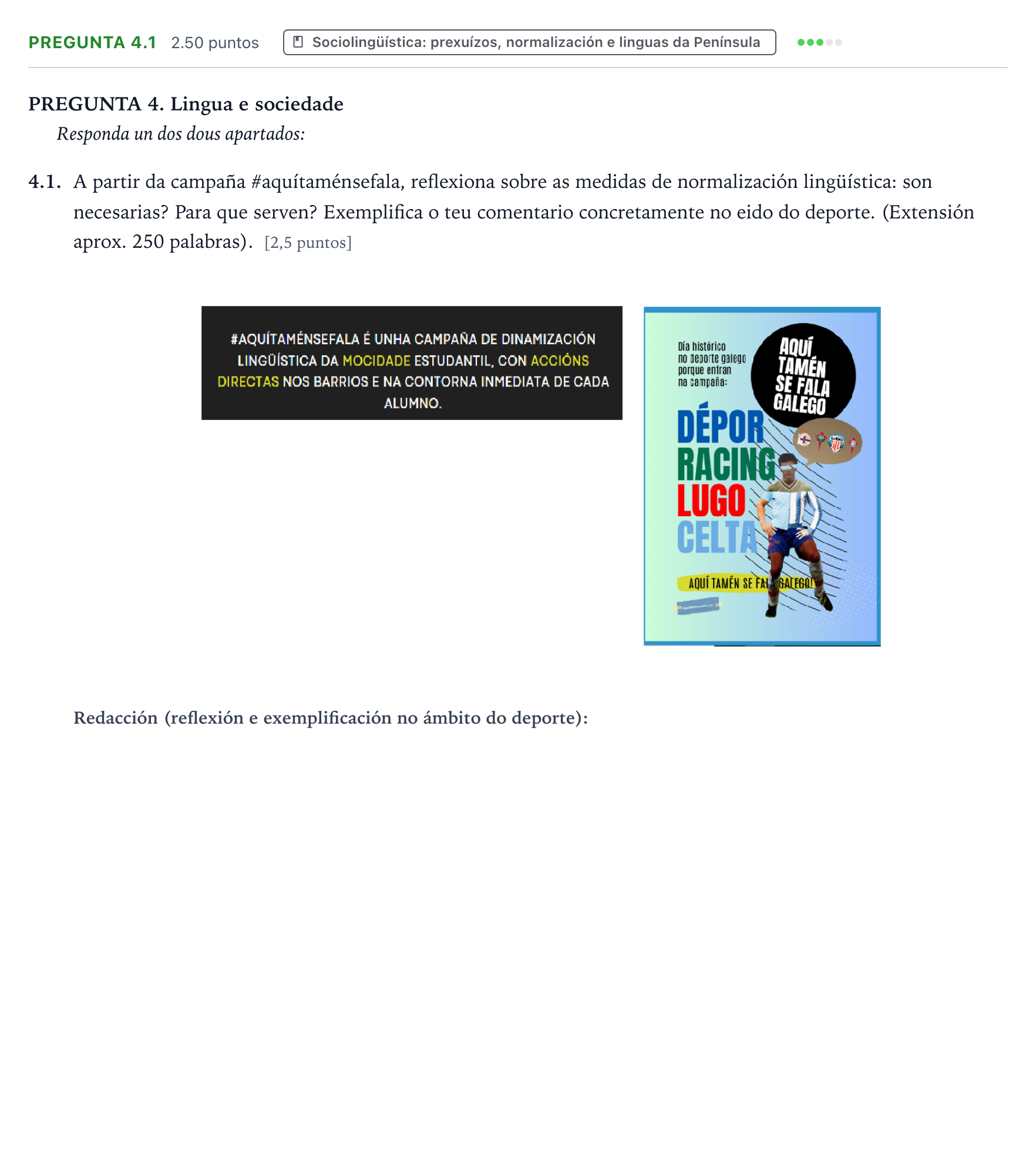 Enunciado: Pregunta 4.1 · Lingua Galega e Literatura II PAU Galicia Extraordinaria 2024
