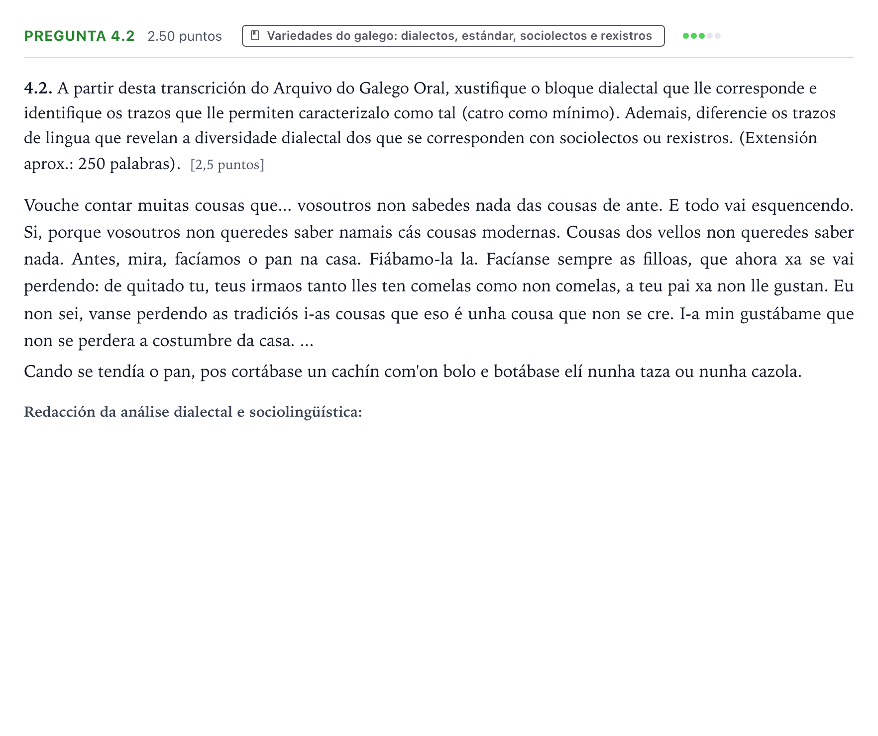 Enunciado: Pregunta 4.2 · Lingua Galega e Literatura II PAU Galicia Extraordinaria 2024