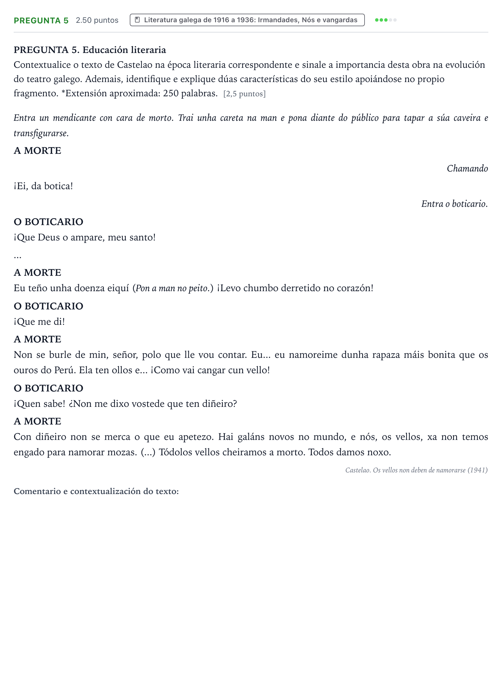 Enunciado: Pregunta 5 · Lingua Galega e Literatura II PAU Galicia Extraordinaria 2024