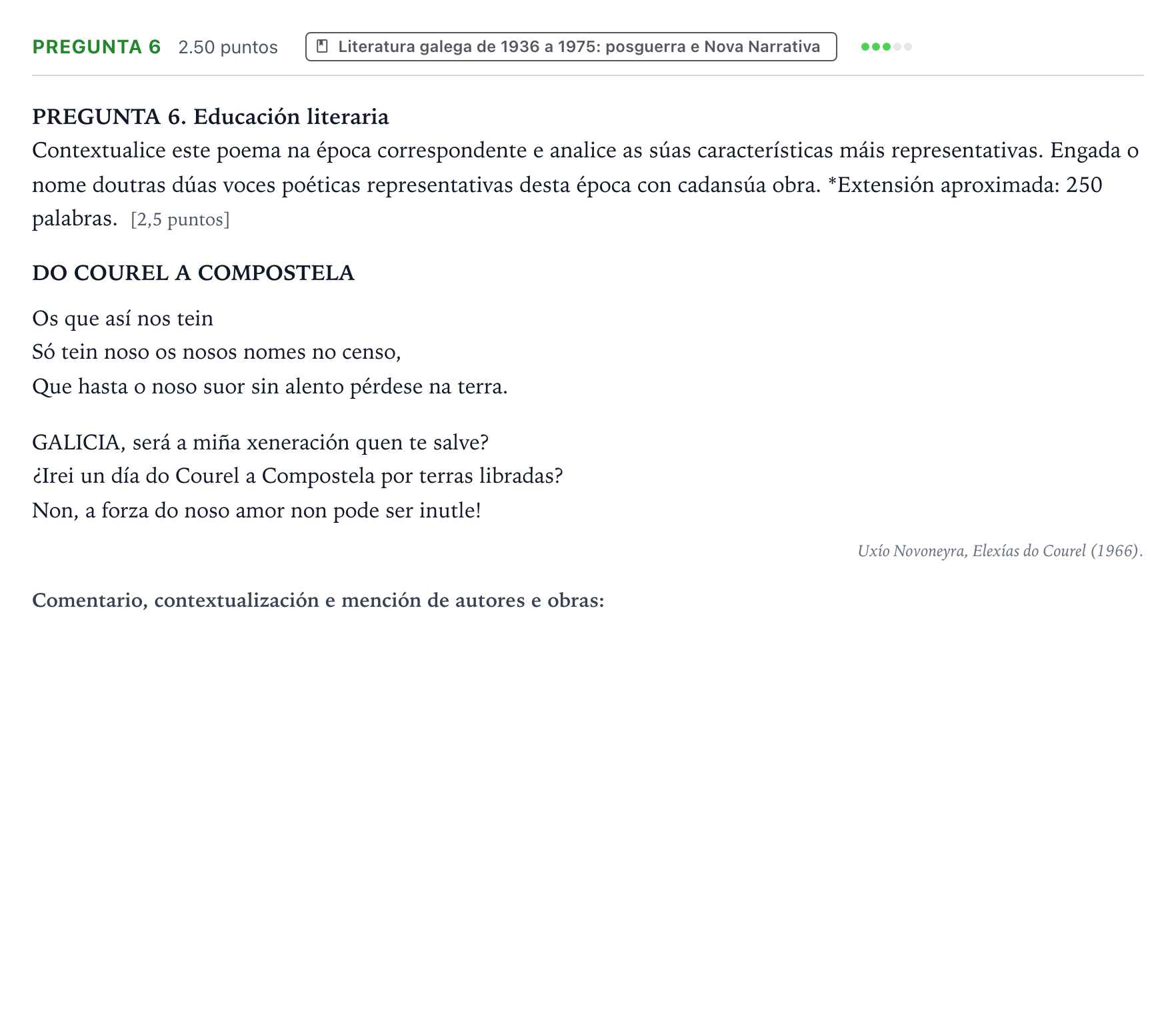 Enunciado: Pregunta 6 · Lingua Galega e Literatura II PAU Galicia Extraordinaria 2024