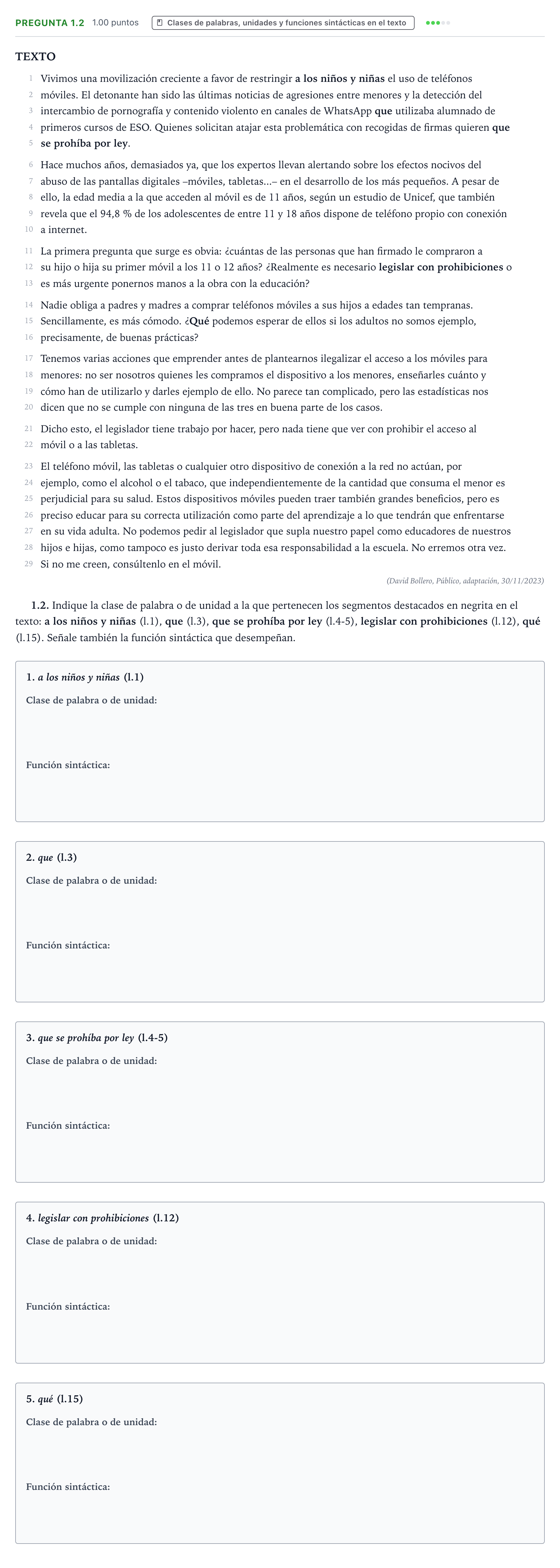 Enunciado: Pregunta 1.2 · Lengua Castellana y Literatura II PAU Galicia Extraordinaria 2024