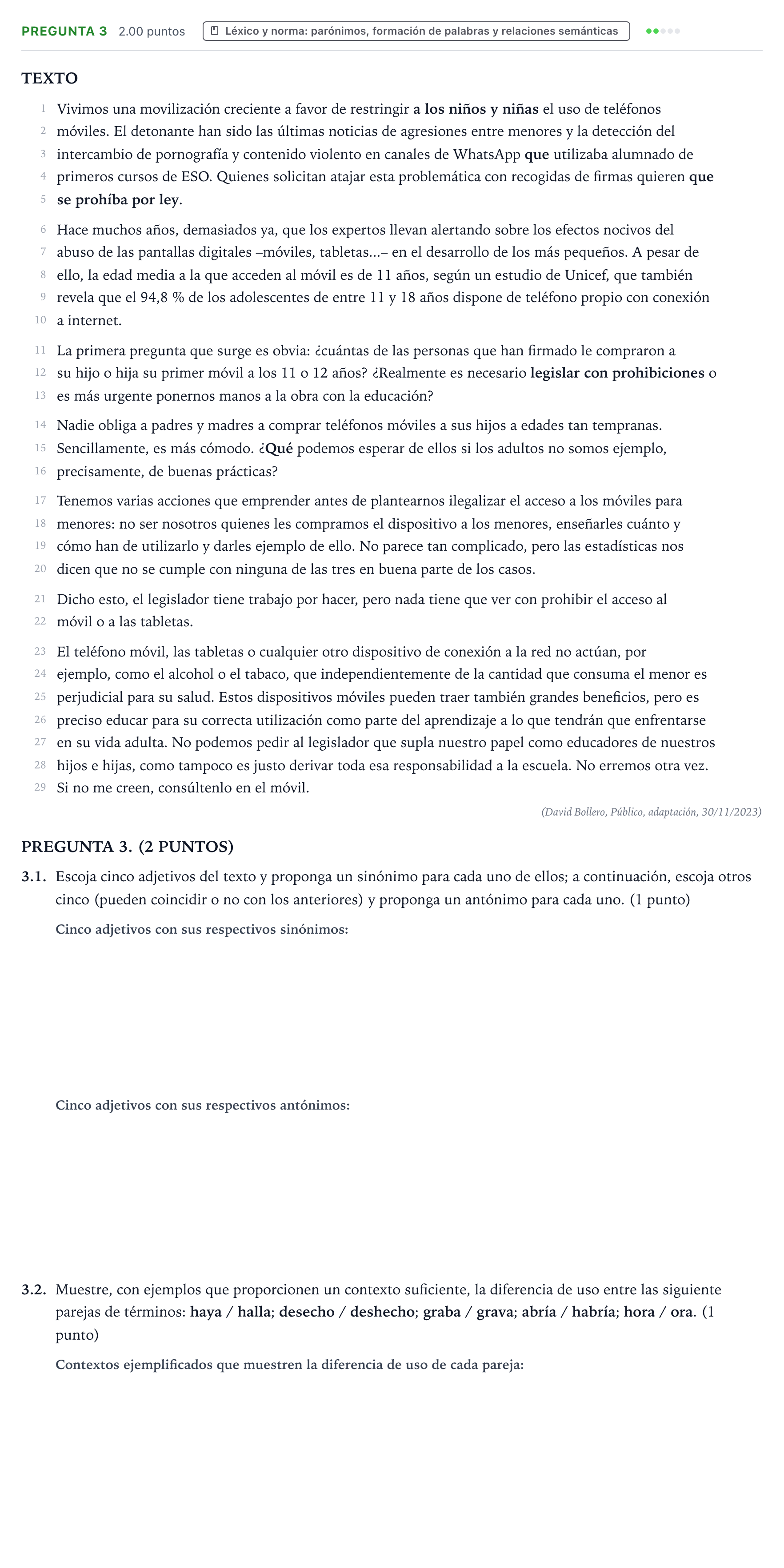 Enunciado: Pregunta 3 · Lengua Castellana y Literatura II PAU Galicia Extraordinaria 2024