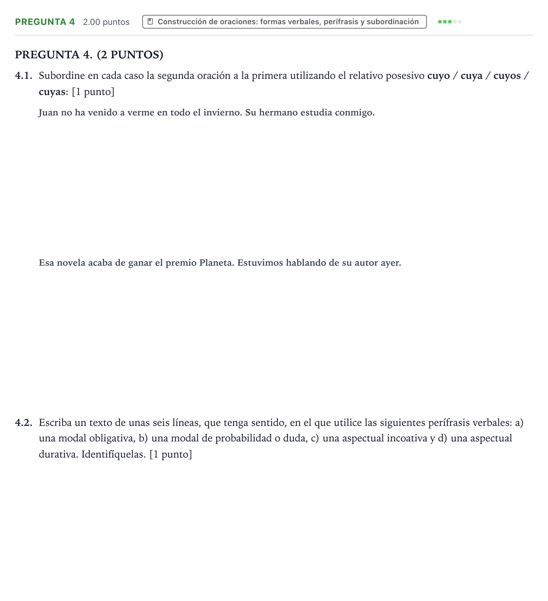 Enunciado: Pregunta 4 · Lengua Castellana y Literatura II PAU Galicia Extraordinaria 2024