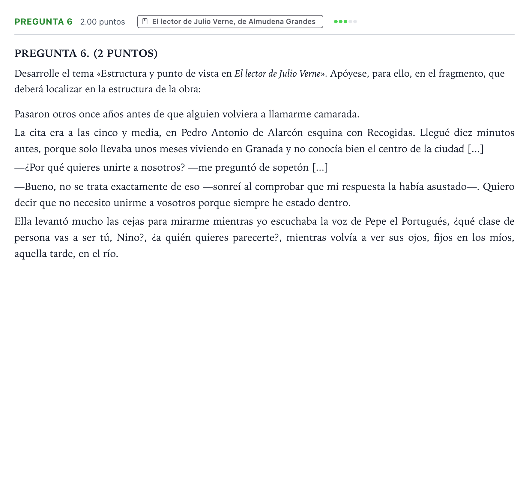 Enunciado: Pregunta 6 · Lengua Castellana y Literatura II PAU Galicia Extraordinaria 2024