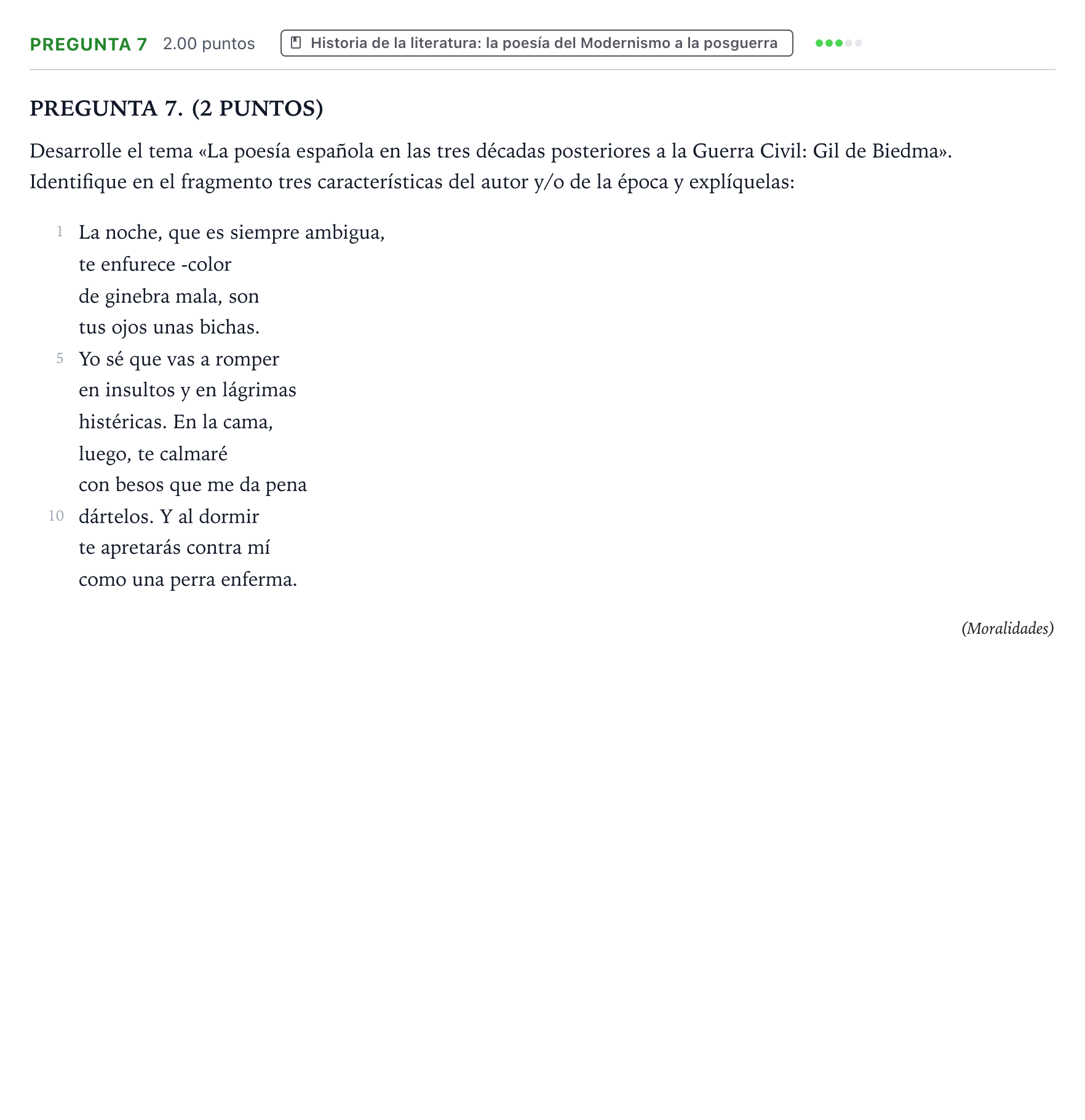 Enunciado: Pregunta 7 · Lengua Castellana y Literatura II PAU Galicia Extraordinaria 2024