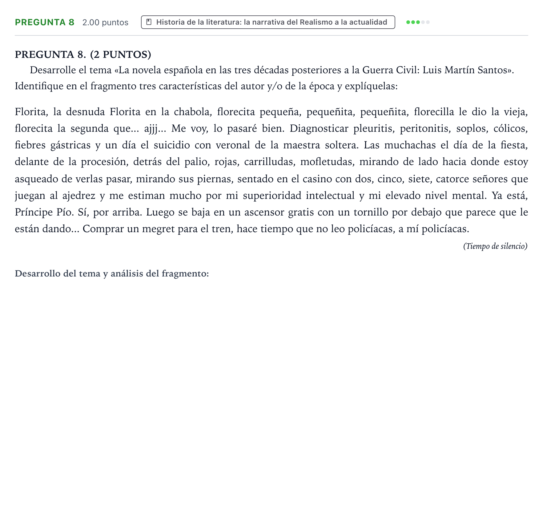 Enunciado: Pregunta 8 · Lengua Castellana y Literatura II PAU Galicia Extraordinaria 2024