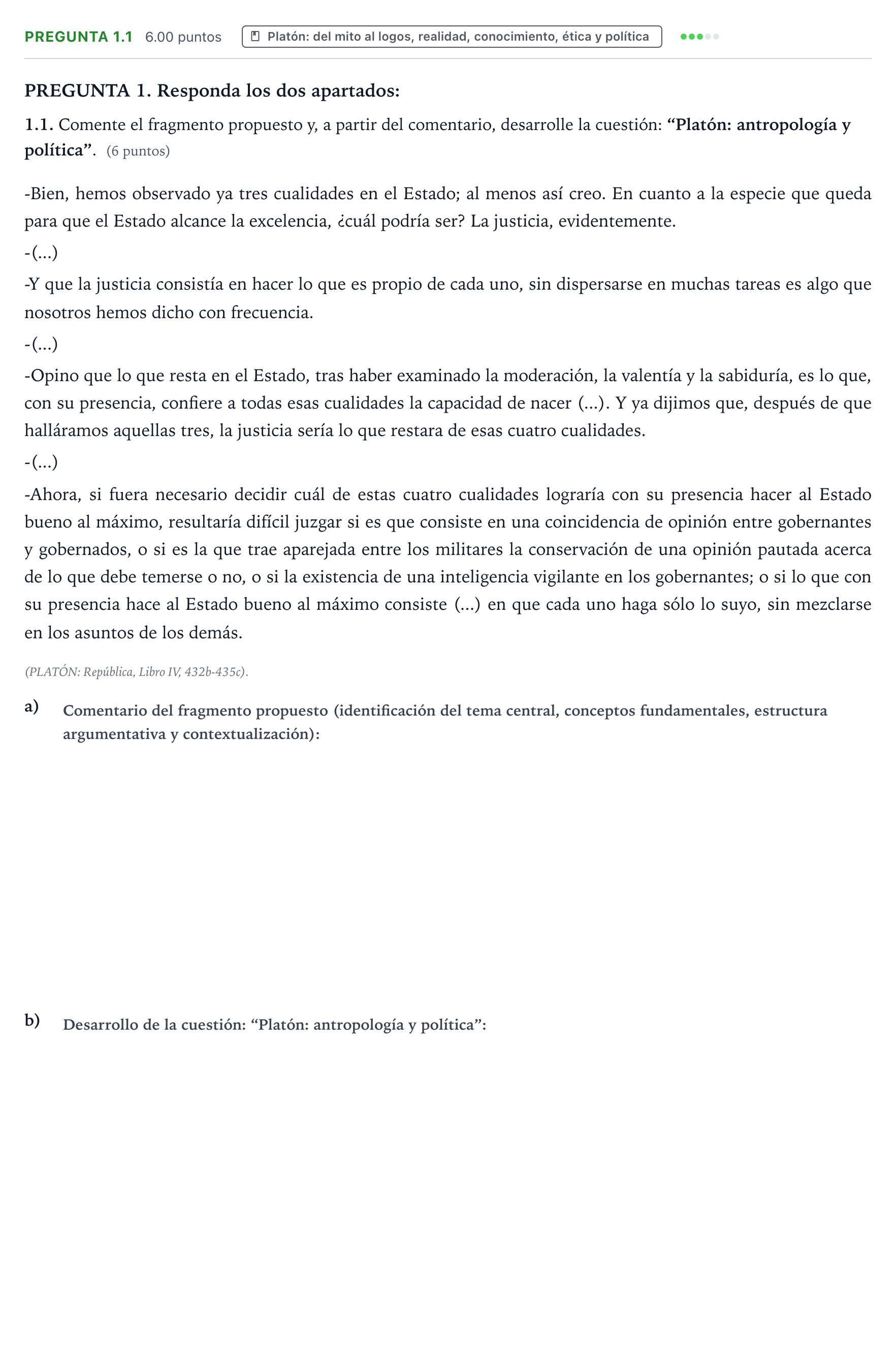 Enunciado: Pregunta 1.1 · Historia de la Filosofía PAU Galicia Extraordinaria 2024