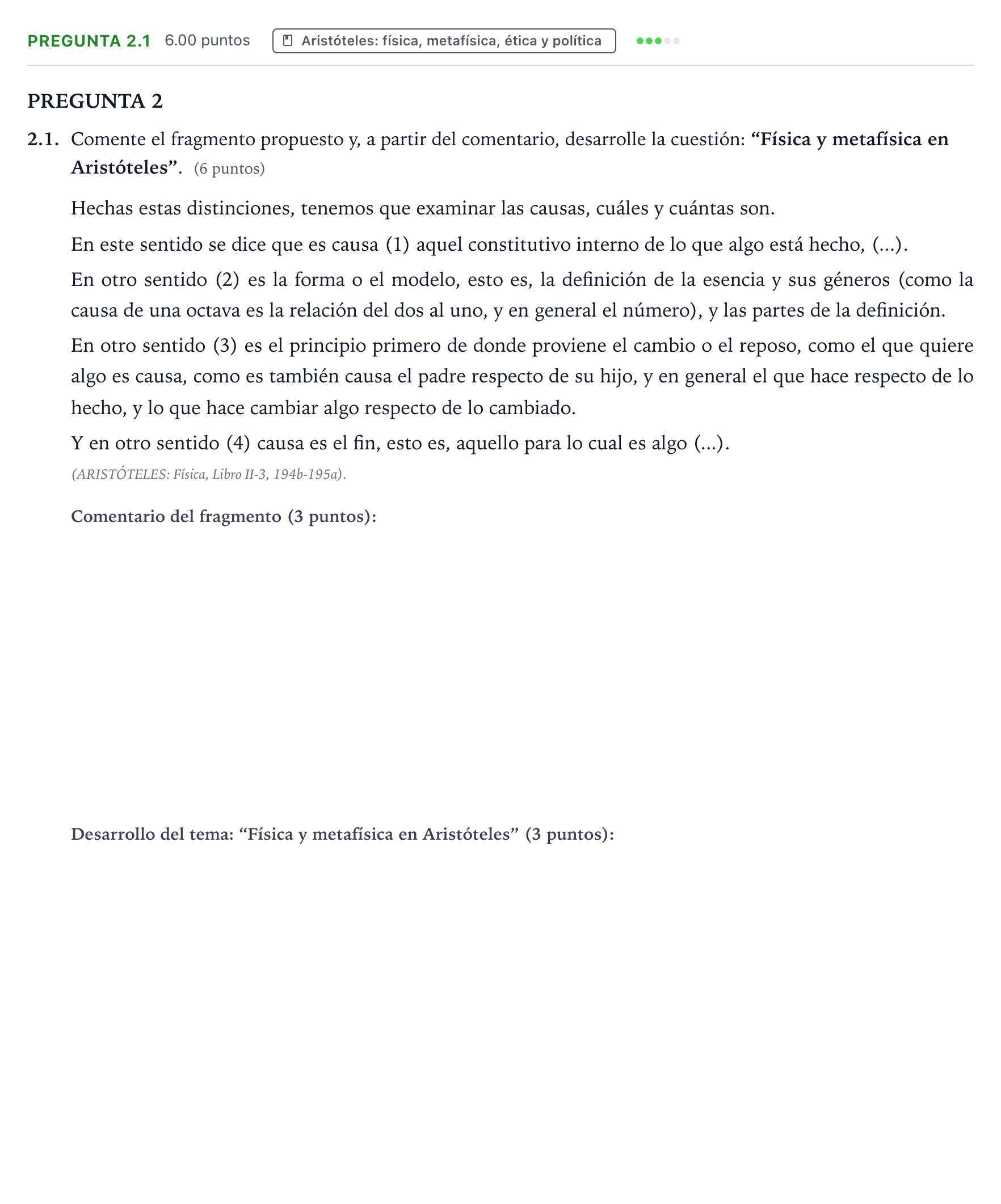 Enunciado: Pregunta 2.1 · Historia de la Filosofía PAU Galicia Extraordinaria 2024