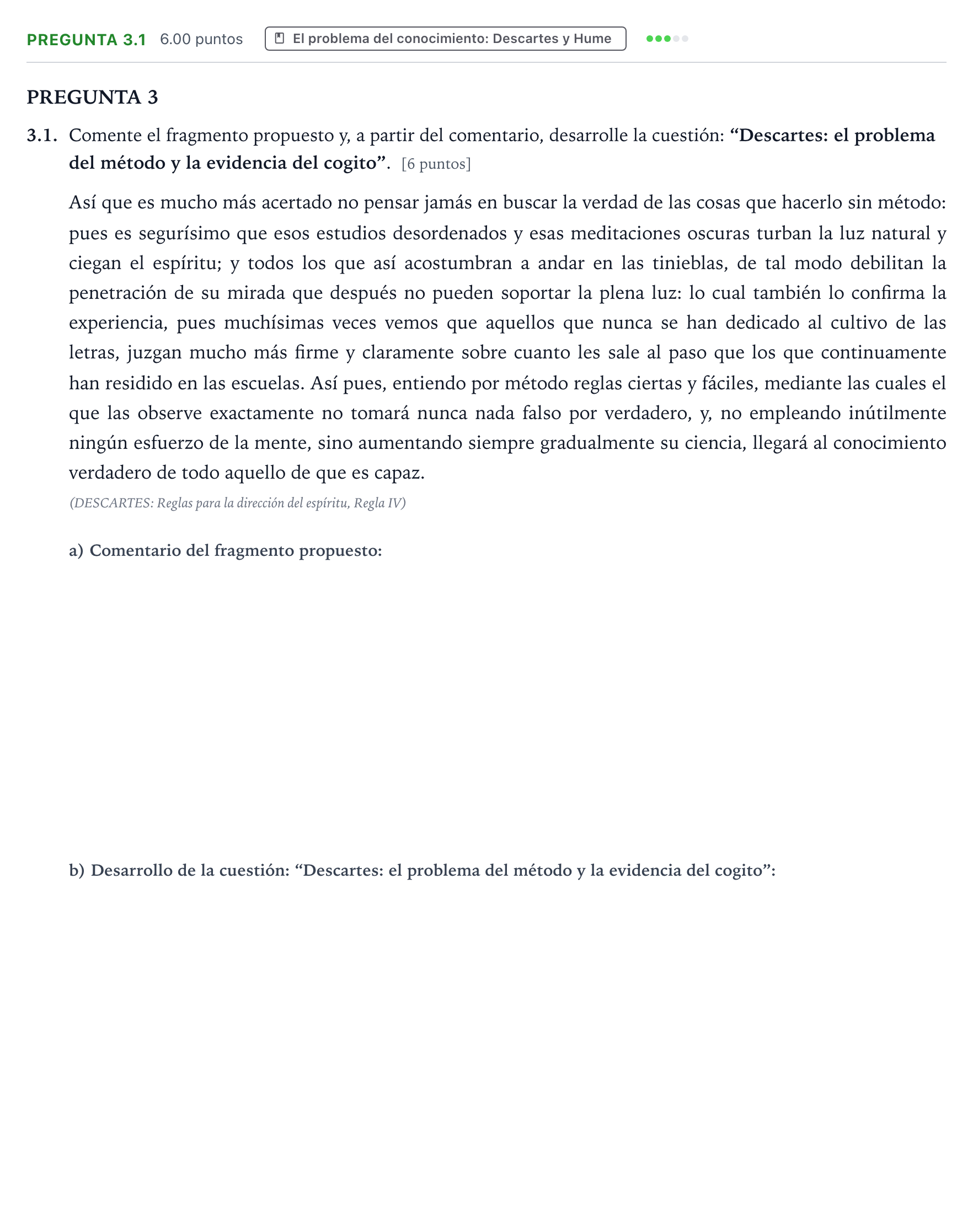 Enunciado: Pregunta 3.1 · Historia de la Filosofía PAU Galicia Extraordinaria 2024