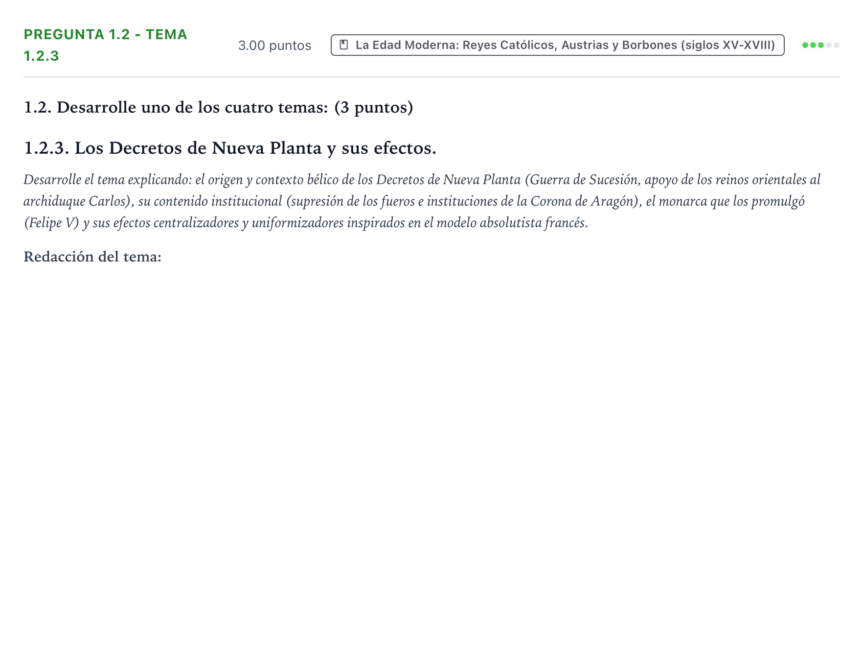 Enunciado: Pregunta 1.2 - Tema 1.2.3 · Historia de España PAU Galicia Extraordinaria 2024