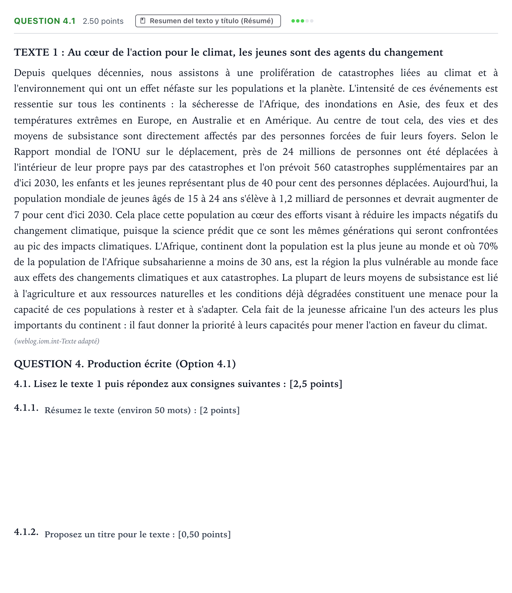 Enunciado: Question 4.1 · Francés PAU Galicia Extraordinaria 2024