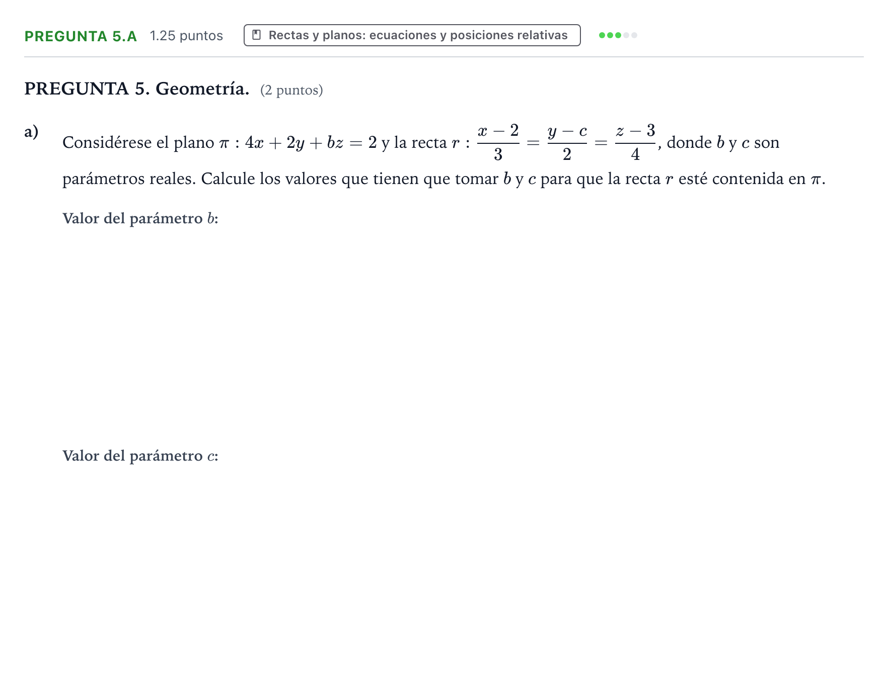 Enunciado: Pregunta 5.a - Rectas y planos · Matemáticas II PAU Galicia Ordinaria 2024