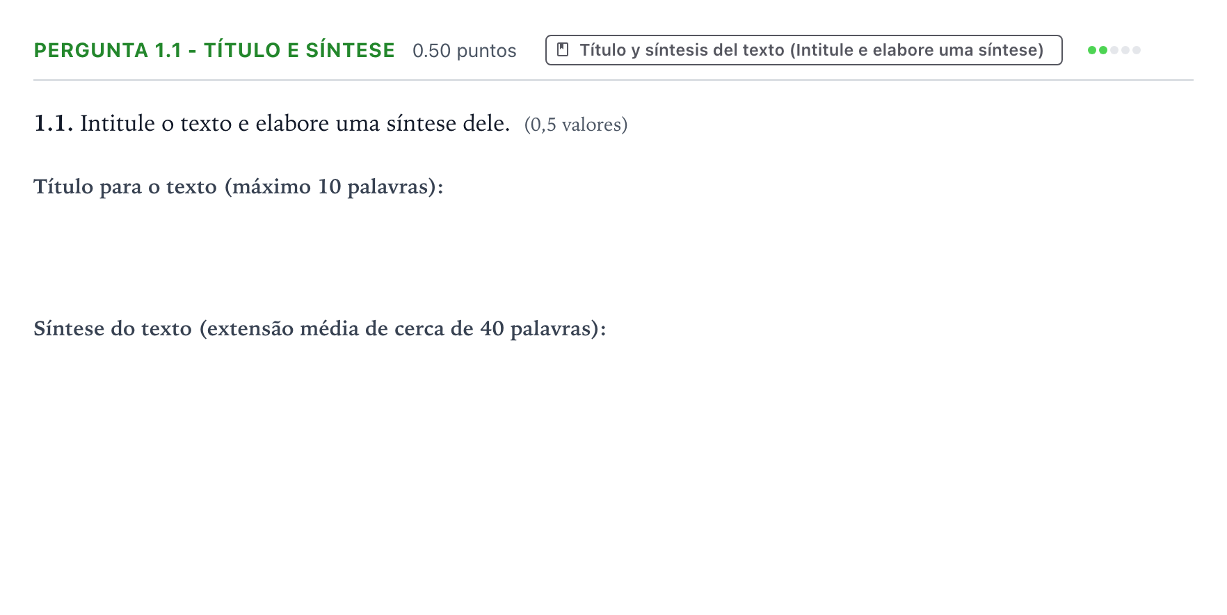 Enunciado: Ejercicio Pergunta 1.1 - Título e síntese · Portugués PAU Galicia Extraordinaria 2024