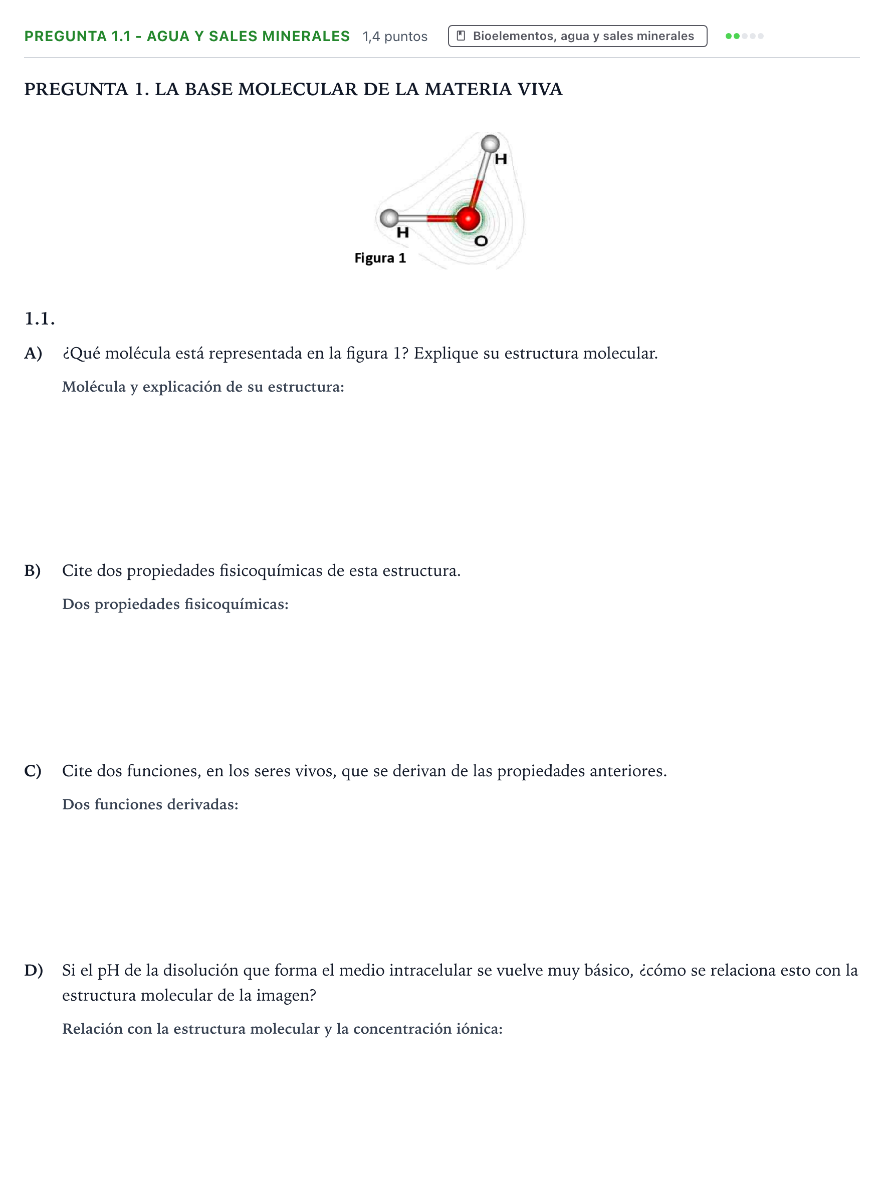 Enunciado: Pregunta 1.1 - Agua y sales minerales · Biología PAU Galicia Ordinaria 2024