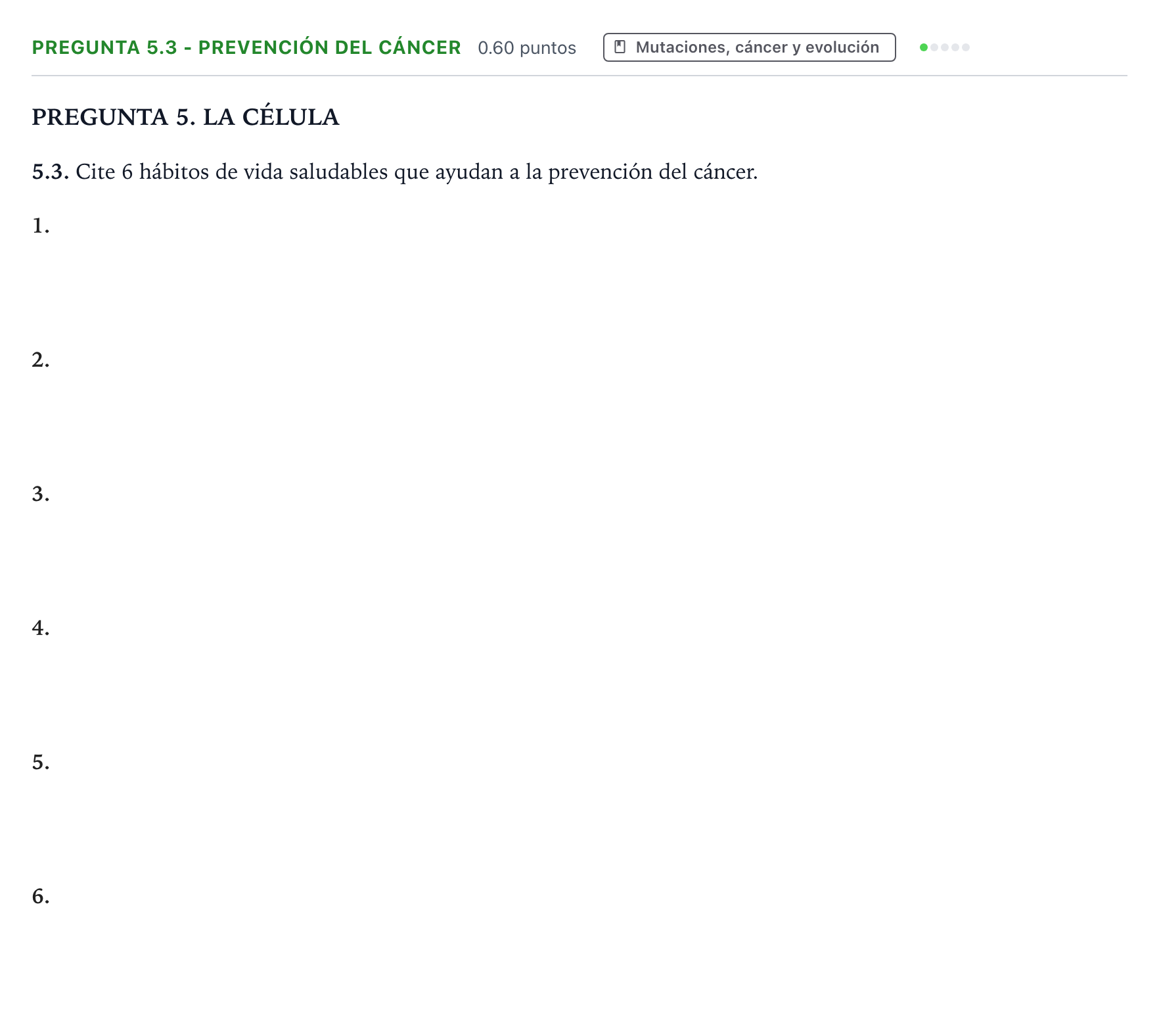 Enunciado: Pregunta 5.3 - Prevención del cáncer · Biología PAU Galicia Ordinaria 2024