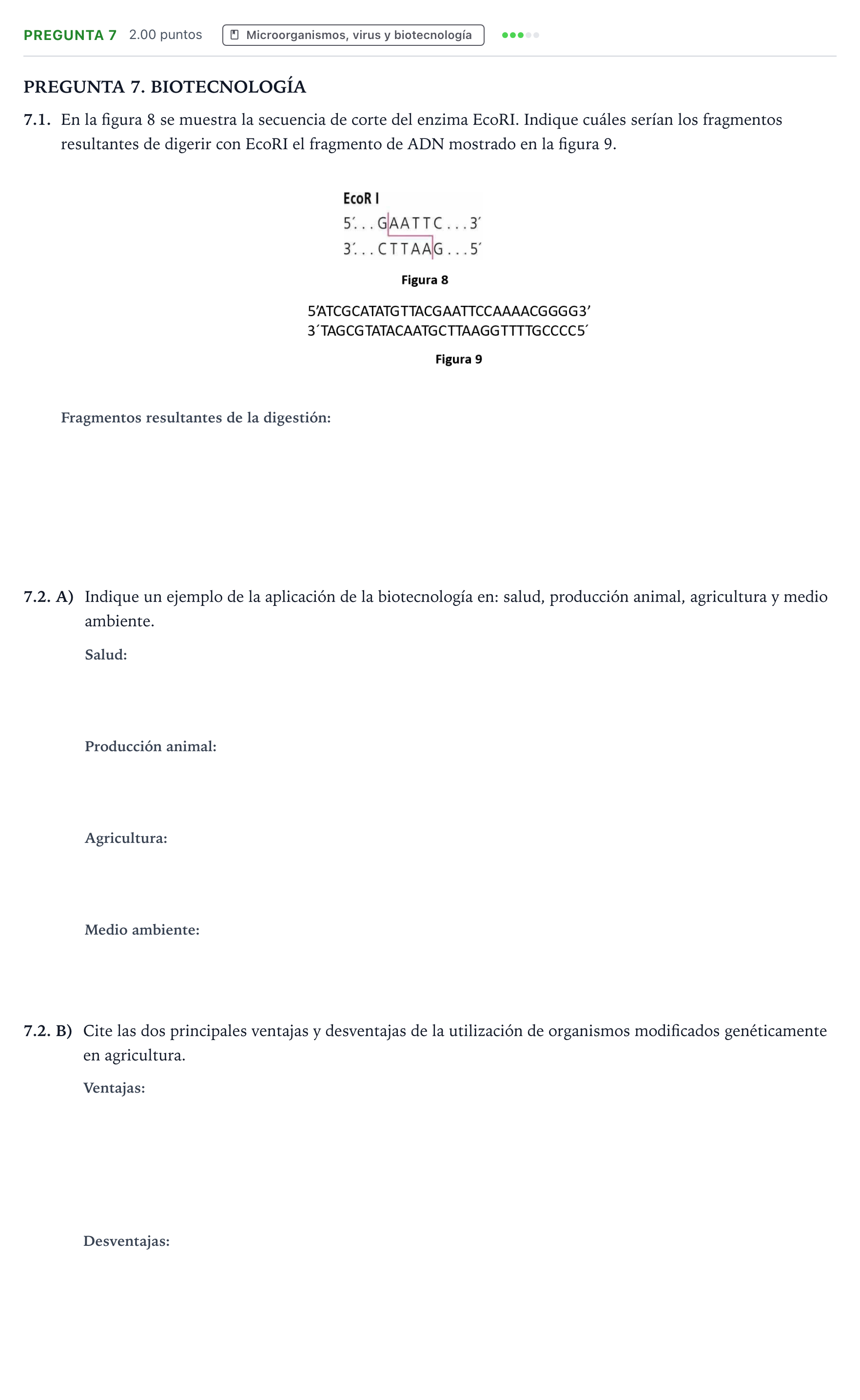 Enunciado: Pregunta 7 · Biología PAU Galicia Extraordinaria 2024