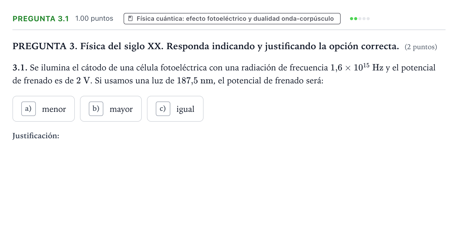 Enunciado: Pregunta 3.1 · Física PAU Galicia Ordinaria 2024