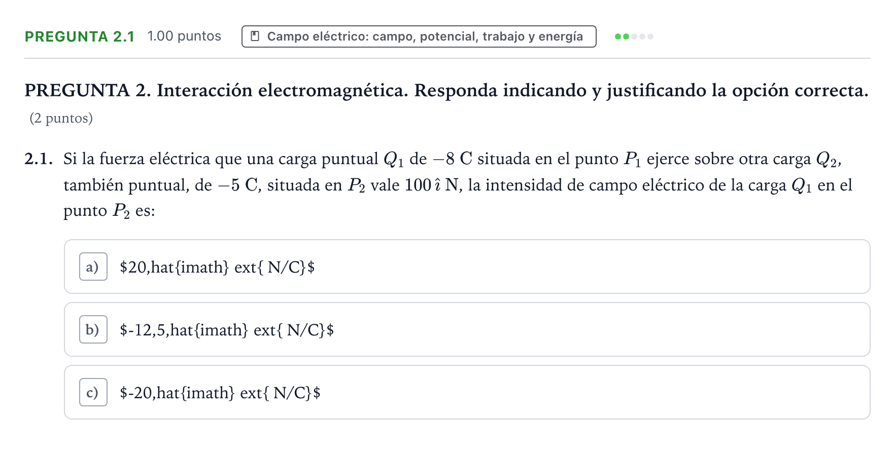 Enunciado: Pregunta 2.1 · Física PAU Galicia Extraordinaria 2024