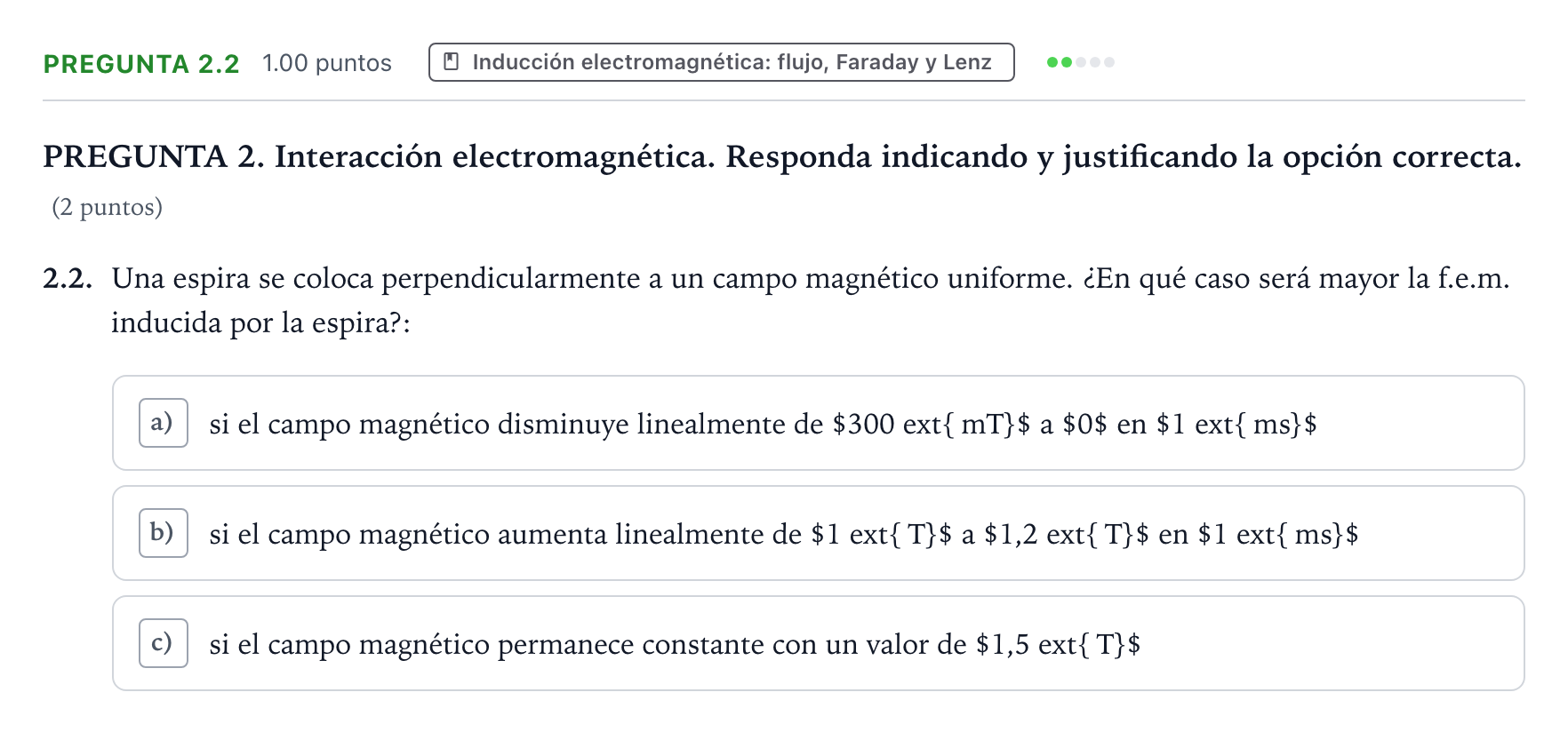 Enunciado: Pregunta 2.2 · Física PAU Galicia Extraordinaria 2024