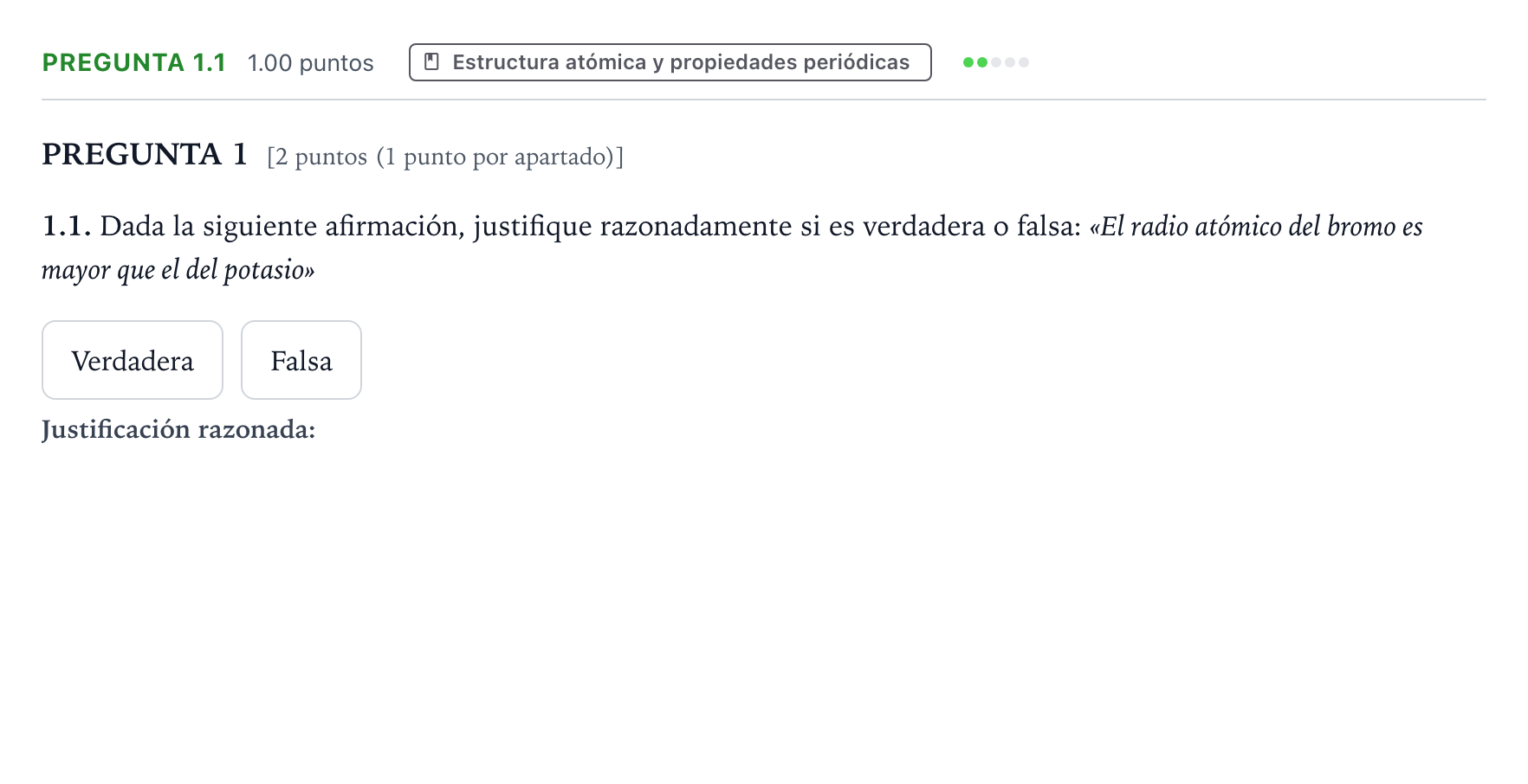 Enunciado: Pregunta 1.1 · Química PAU Galicia Ordinaria 2024