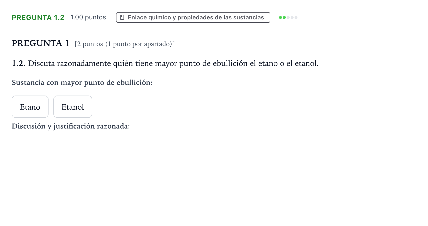 Enunciado: Pregunta 1.2 · Química PAU Galicia Ordinaria 2024