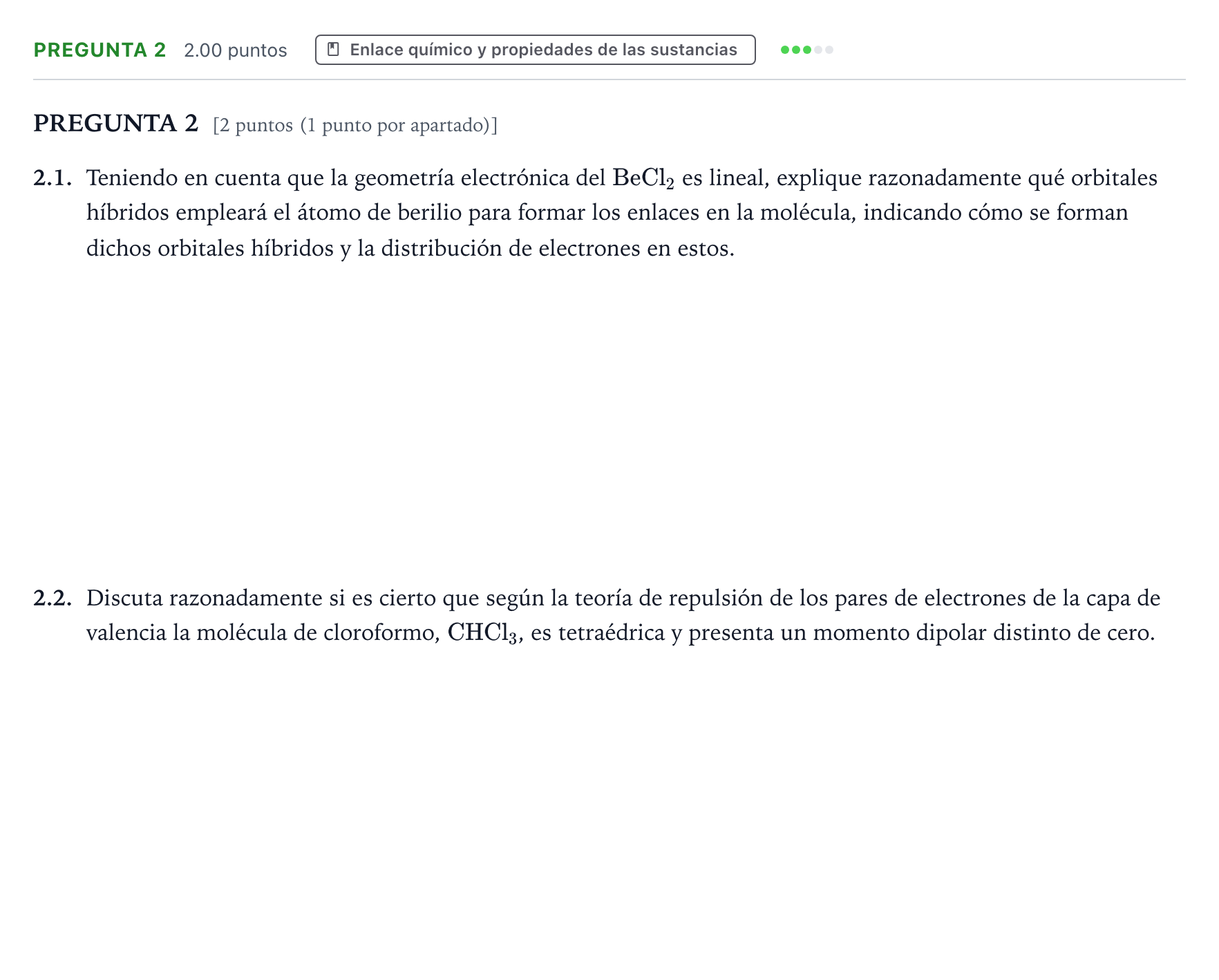 Enunciado: Pregunta 2 · Química PAU Galicia Ordinaria 2024