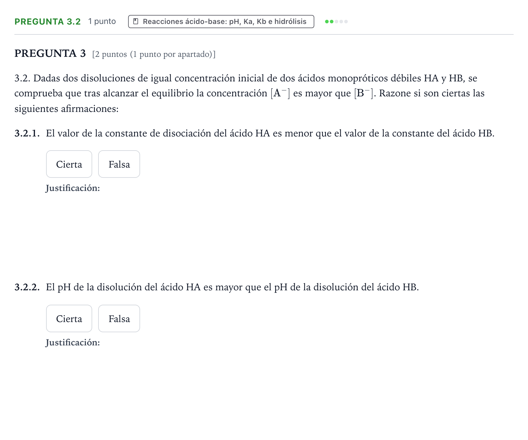 Enunciado: Pregunta 3.2 · Química PAU Galicia Ordinaria 2024