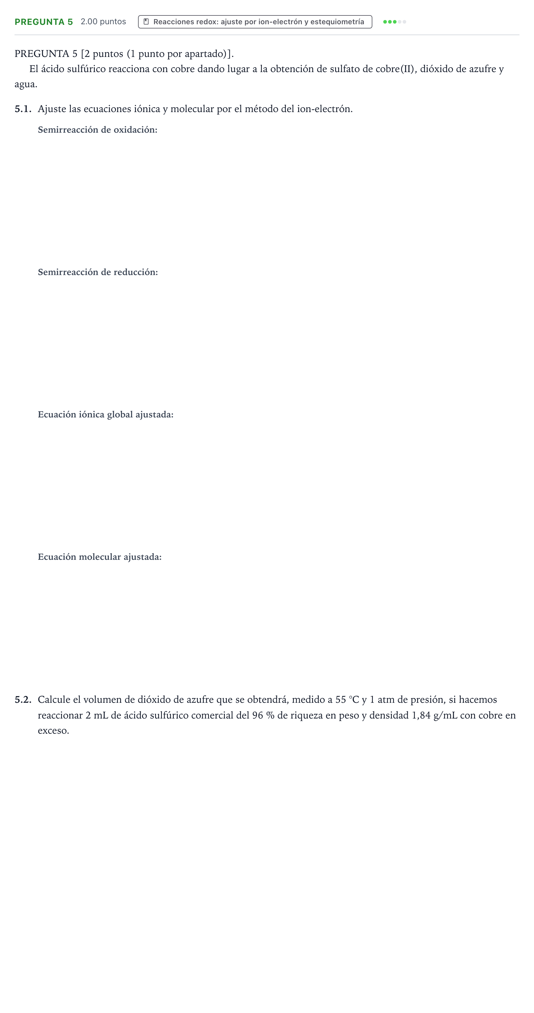 Enunciado: Pregunta 5 · Química PAU Galicia Ordinaria 2024